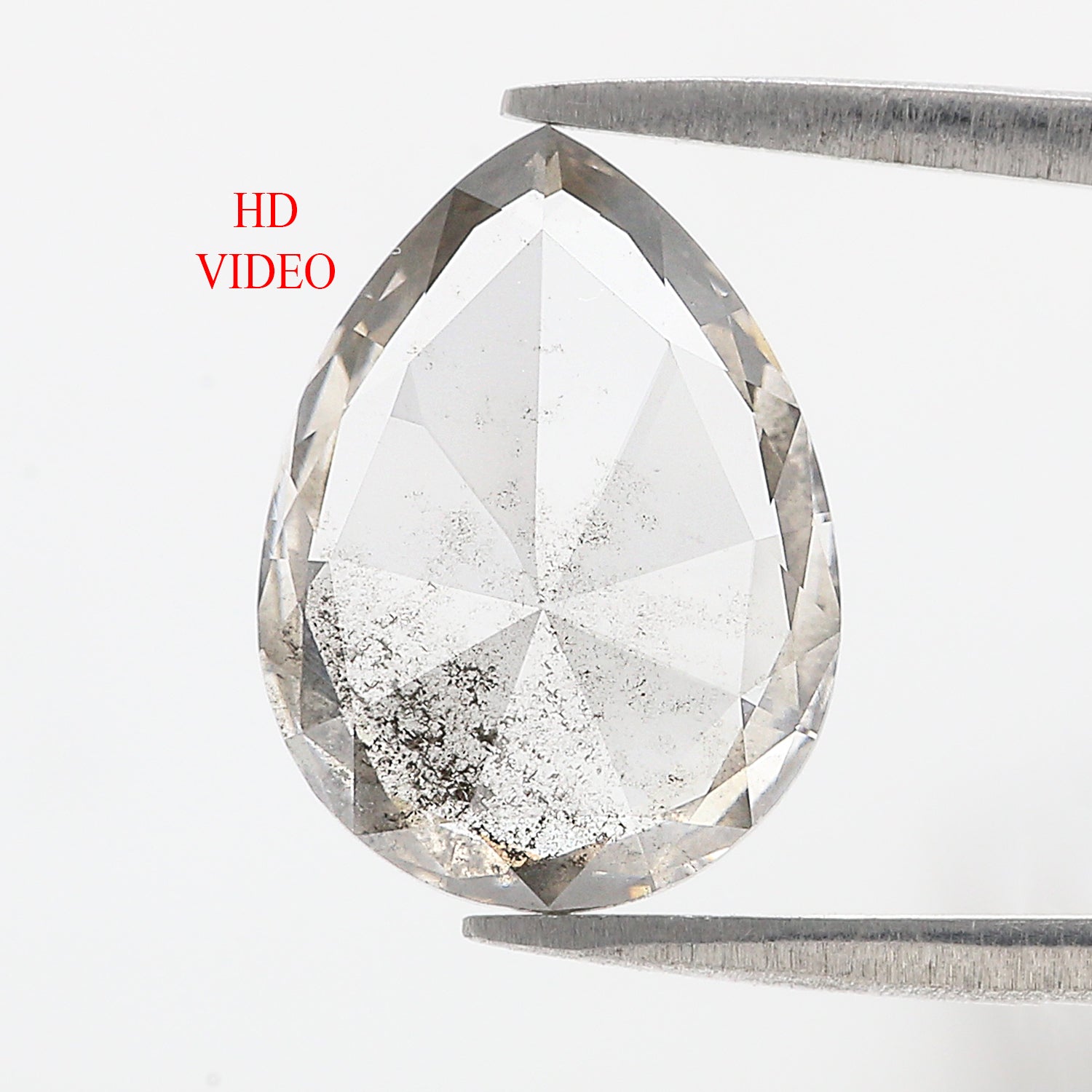 3.66 CT Pear Rose Cut Salt And Pepper Lab Grown 14.75 MM Loose Diamond CVD Fancy Black Grey Color Lab Created Antique Cut Diamonds L3578