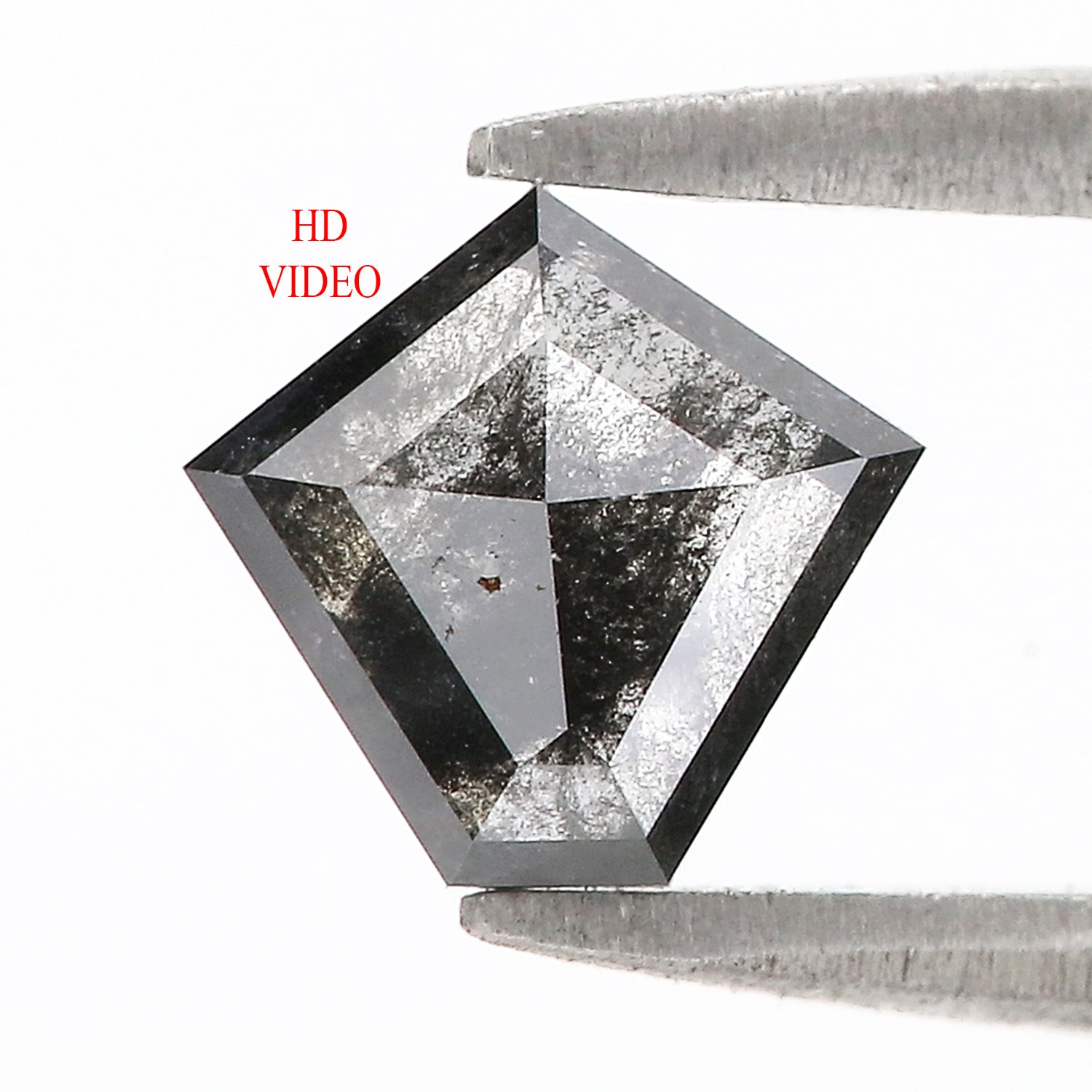 0.97 Ct Natural Loose Pentagon Shape Diamond Salt And Pepper Pentagon Cut Diamond 6.85 MM Black Gray Color Pentagon Rose Cut Diamond QL9320