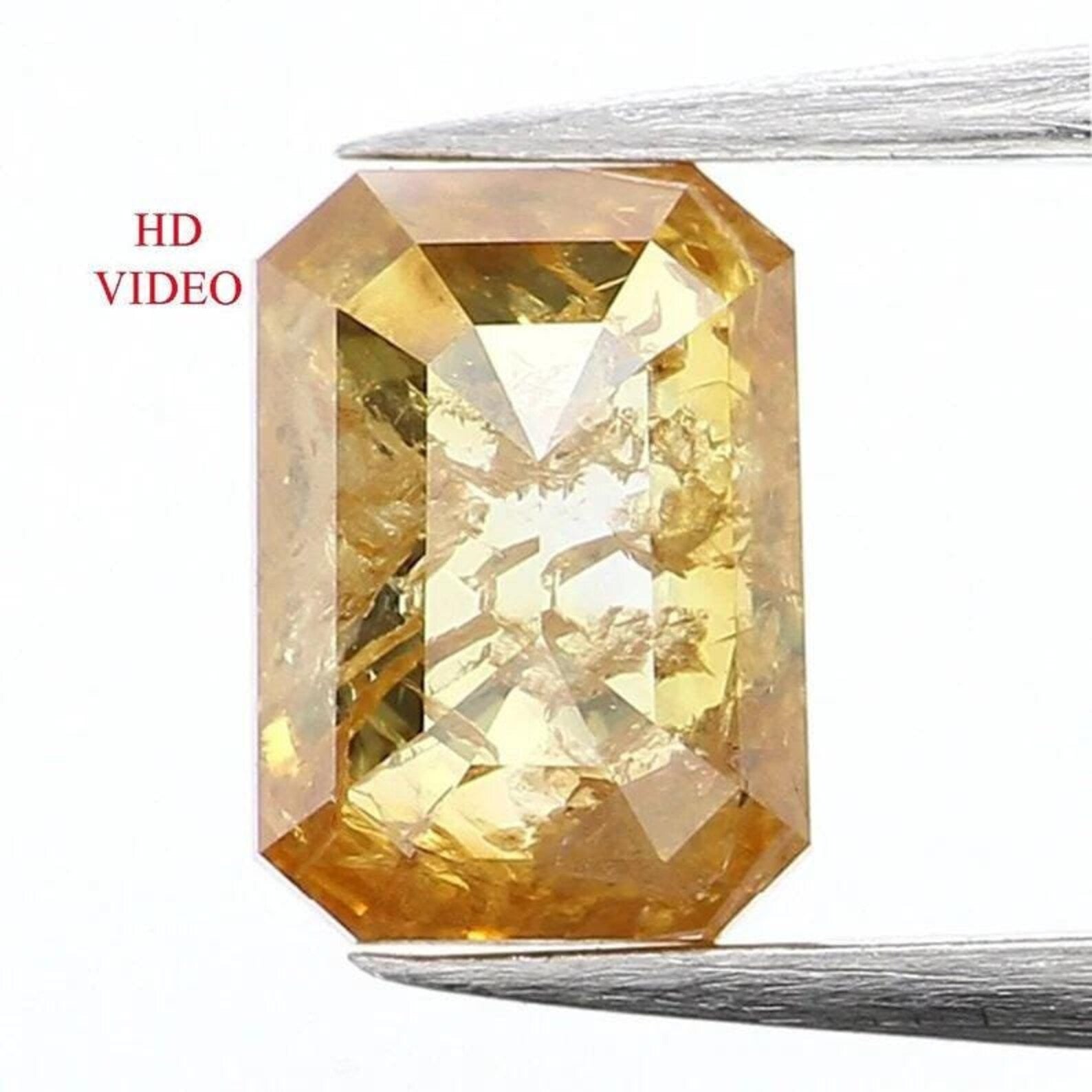 0.88 CT Natural Loose Emerald Shape Diamond Yellow Color Emerald Diamond 6.35 MM Natural Loose Yellow Color Emerald Rose Cut Diamond NQ1075