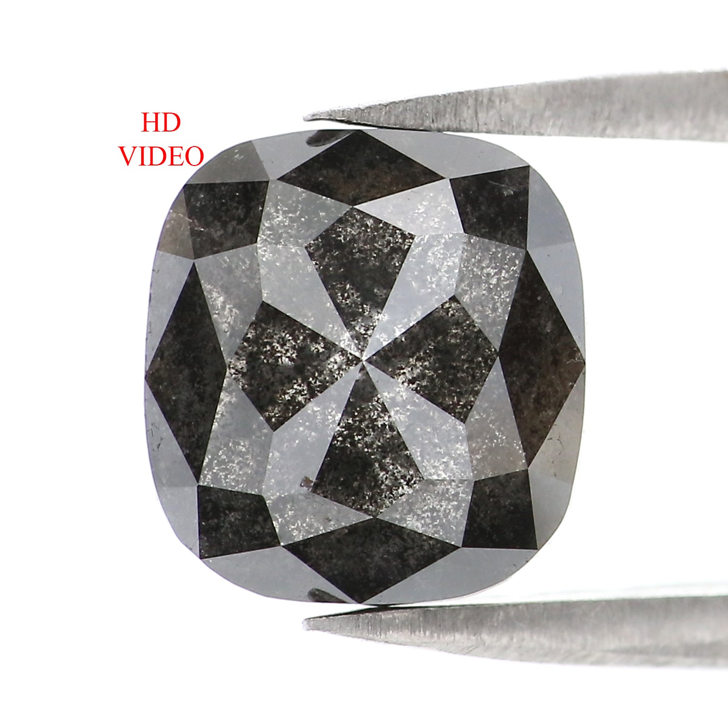 3.24 CT Natural Loose Cushion Shape Diamond Salt And Pepper Cushion Diamond 8.75 MM Natural Black Grey Color Cushion Rose Cut Diamond LC21
