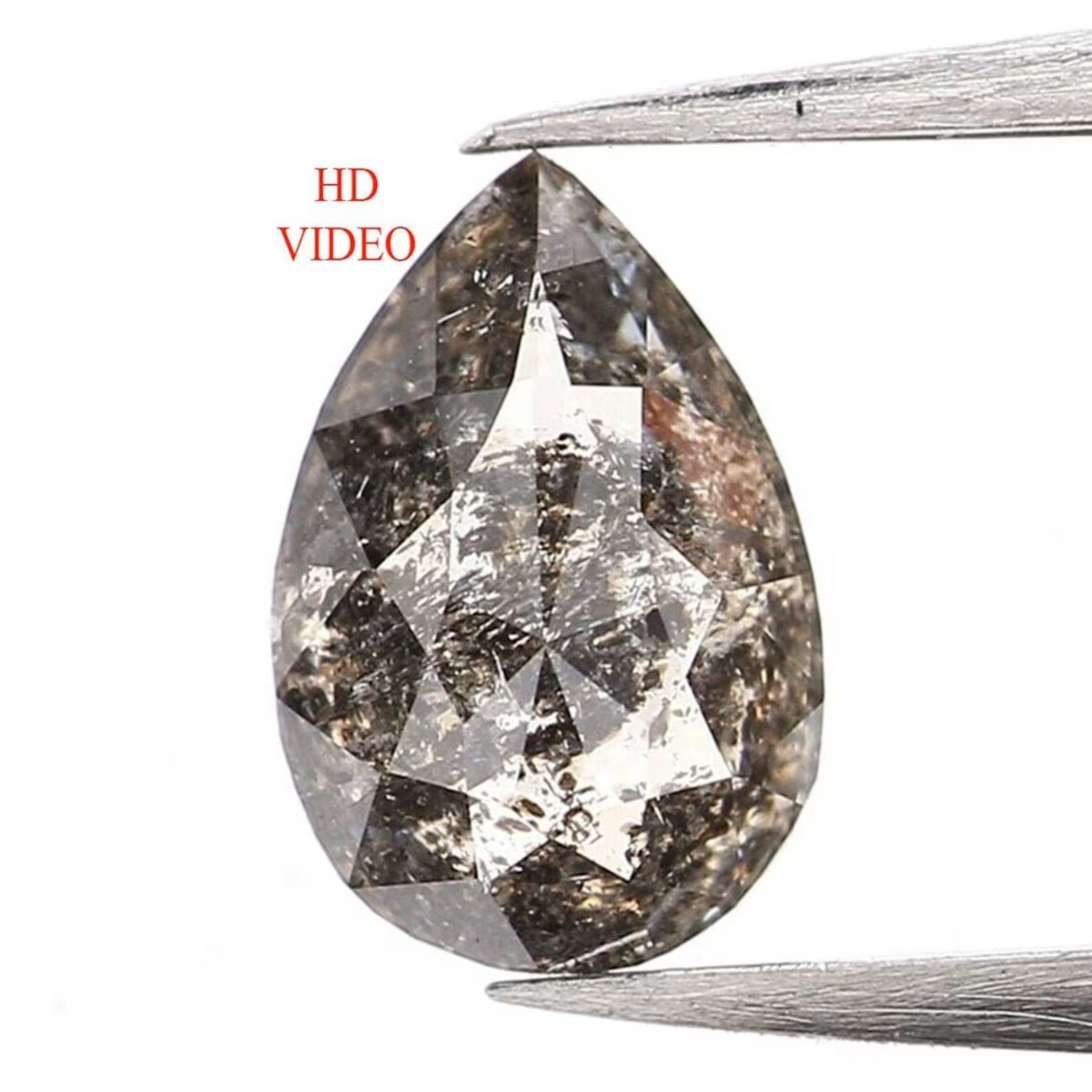 0.41 CT Natural Loose Pear Shape Diamond Salt And Pepper Diamond 6.05 MM Natural Loose Diamond Black Grey Color Pear Rose Cut Diamond NQ1007