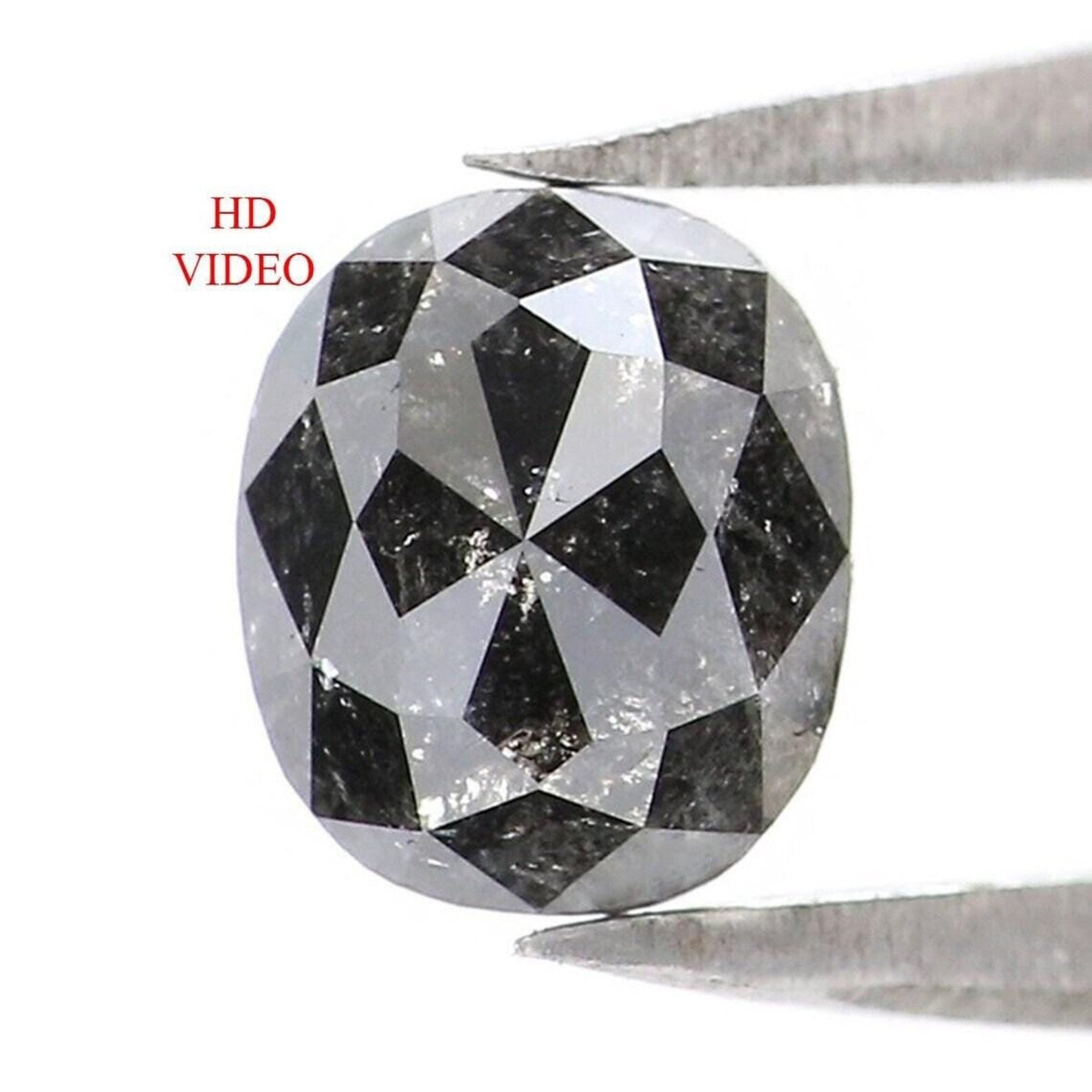 0.88 CT Natural Loose Oval Shape Diamond Salt And Pepper Oval Diamond 5.95 MM Natural Loose Black Grey Color Oval Rose Cut Diamond NQ9443