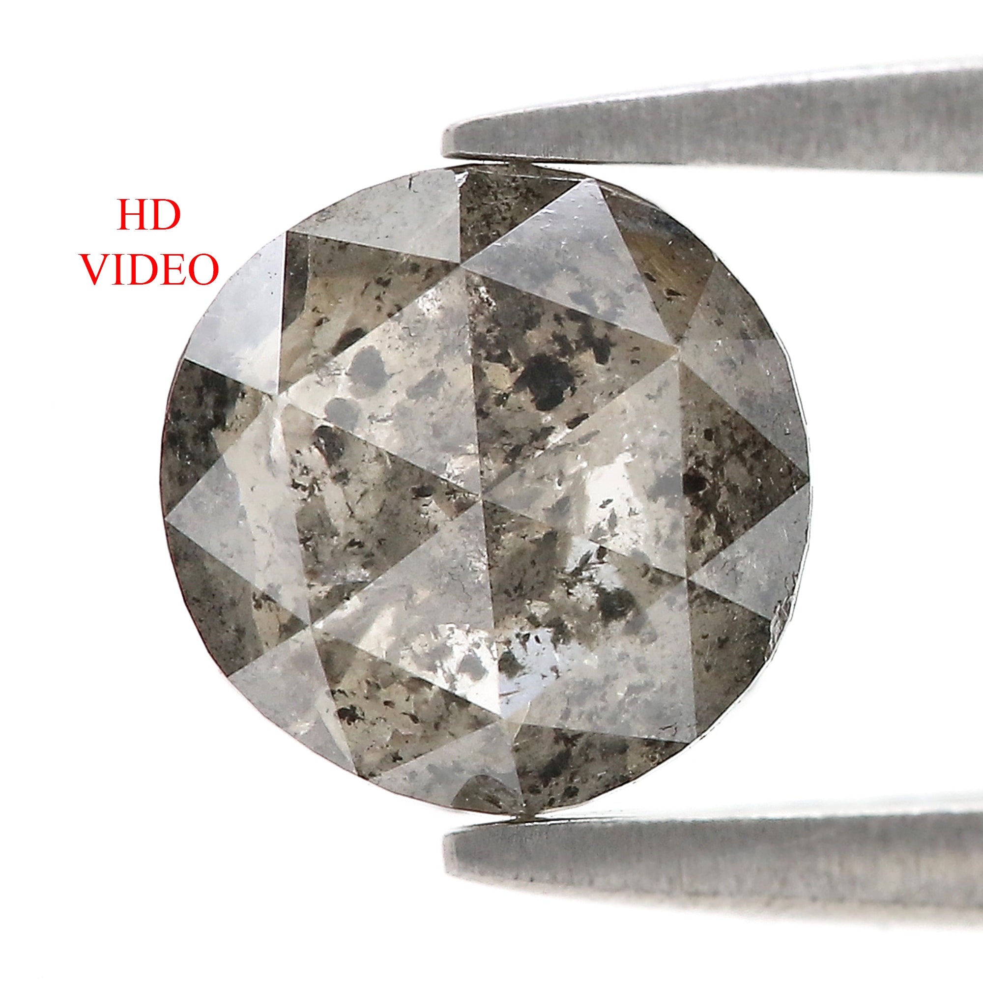 Natural Round Salt and Pepper Diamond 1.83 CT Loose Round Rose Cut Black Grey Stone 7.80 MM Rustic Diamond For Custom Engagement Ring L3682