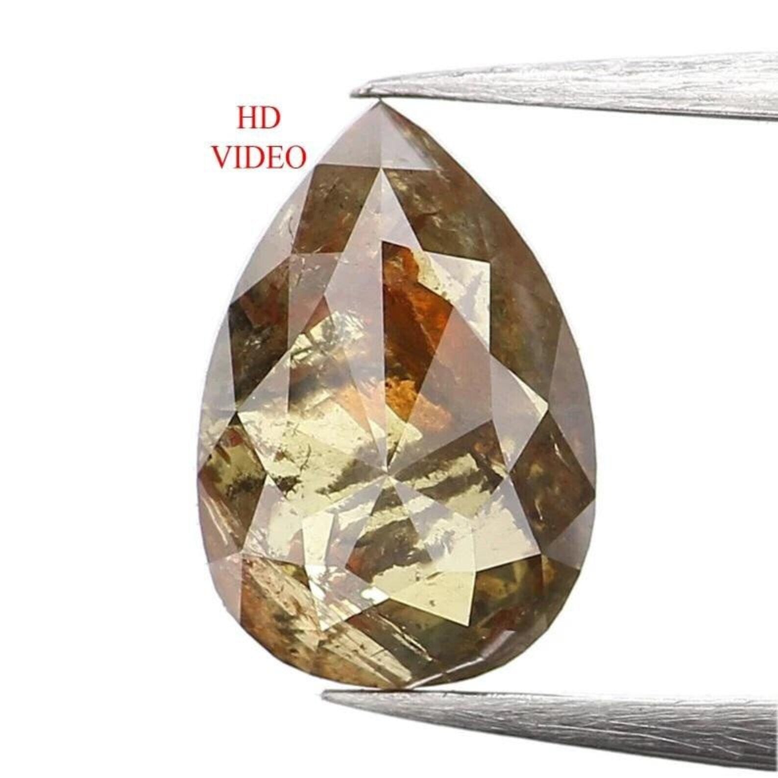 0.76 CT Natural Loose Pear Shape Diamond Yellow Color Pear Diamond 7.05 MM Natural Loose Diamond Brown Color Pear Rose Cut Diamond NQ998