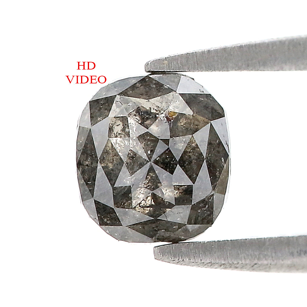 1.32 CT Natural Loose Cushion Shape Diamond Salt And Pepper Cushion Cut Diamond 6.40 MM Natural Black Grey Cushion Rose Cut Diamond LQ8793