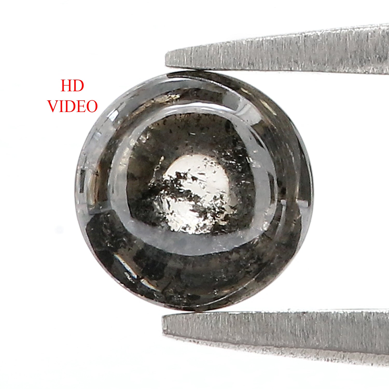 1.12 CT Unique Round Shape Salt And Pepper Sand Stone Cabochon Diamond 6.00 MM Natural Loose Black Grey Color Round Uncut Diamond L3492