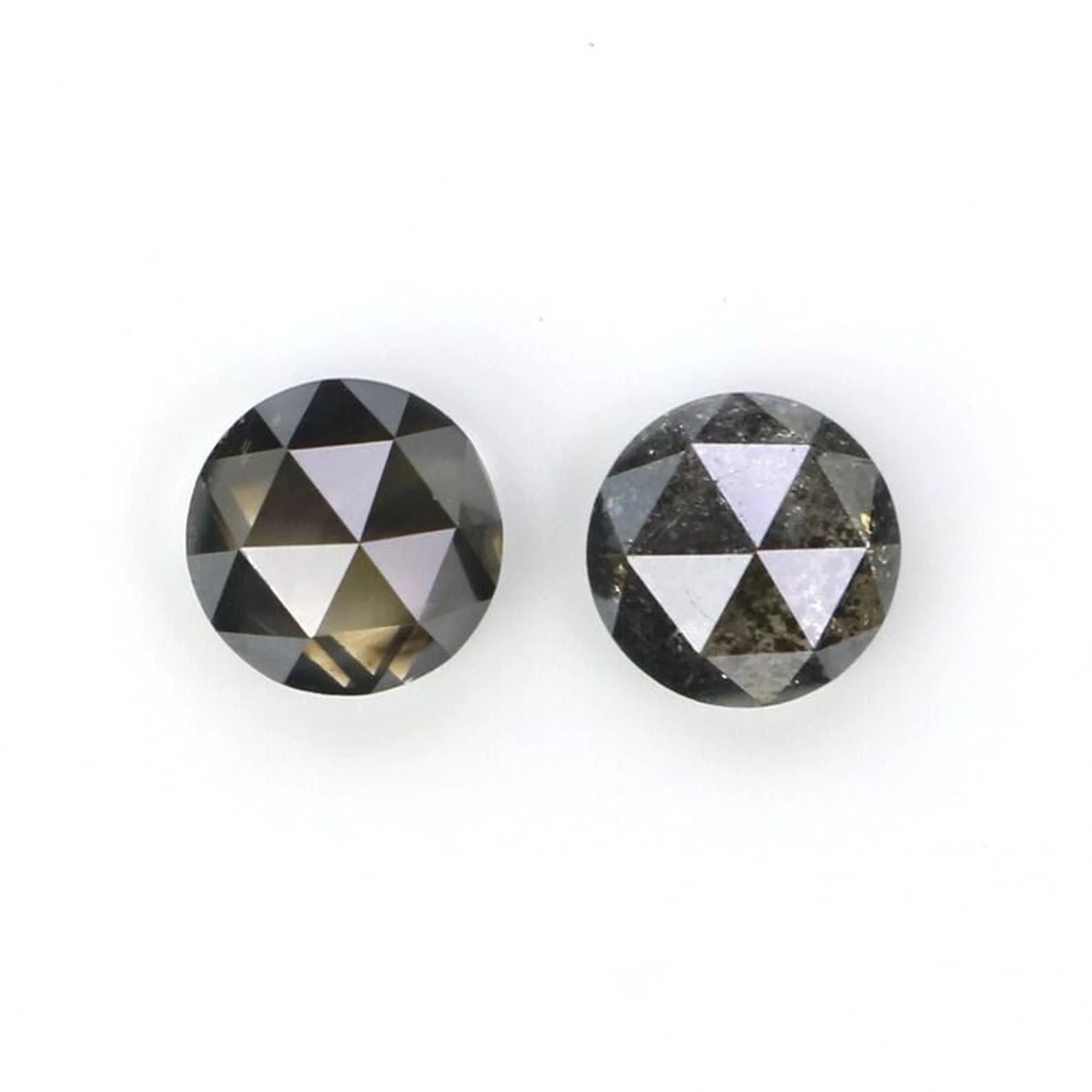 0.74 Ct Natural Loose Round Shape Pair Diamond Salt And Pepper Round Diamond 4.40 MM Natural Black Gray Color Round Rose Cut Diamond NQ2342