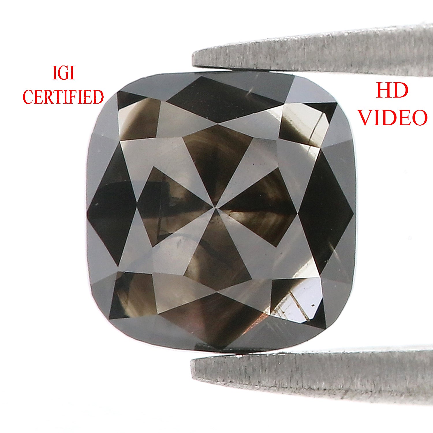 1.54 CT IGI Certified Natural Loose Cushion Modified Brilliant Cut Diamond Natural Black Color Diamond 7.15 MM Cushion Shape Diamond QL9398