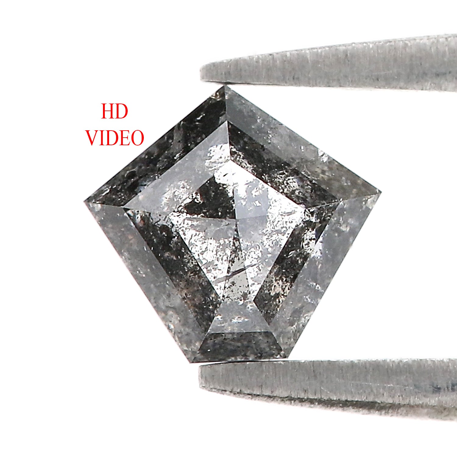 0.75 CT Natural Loose Pentagon Shape Diamond Salt And Pepper Pentagon Cut Diamond 6.30 MM Black Gray Color Pentagon Rose Cut Diamond QL9971