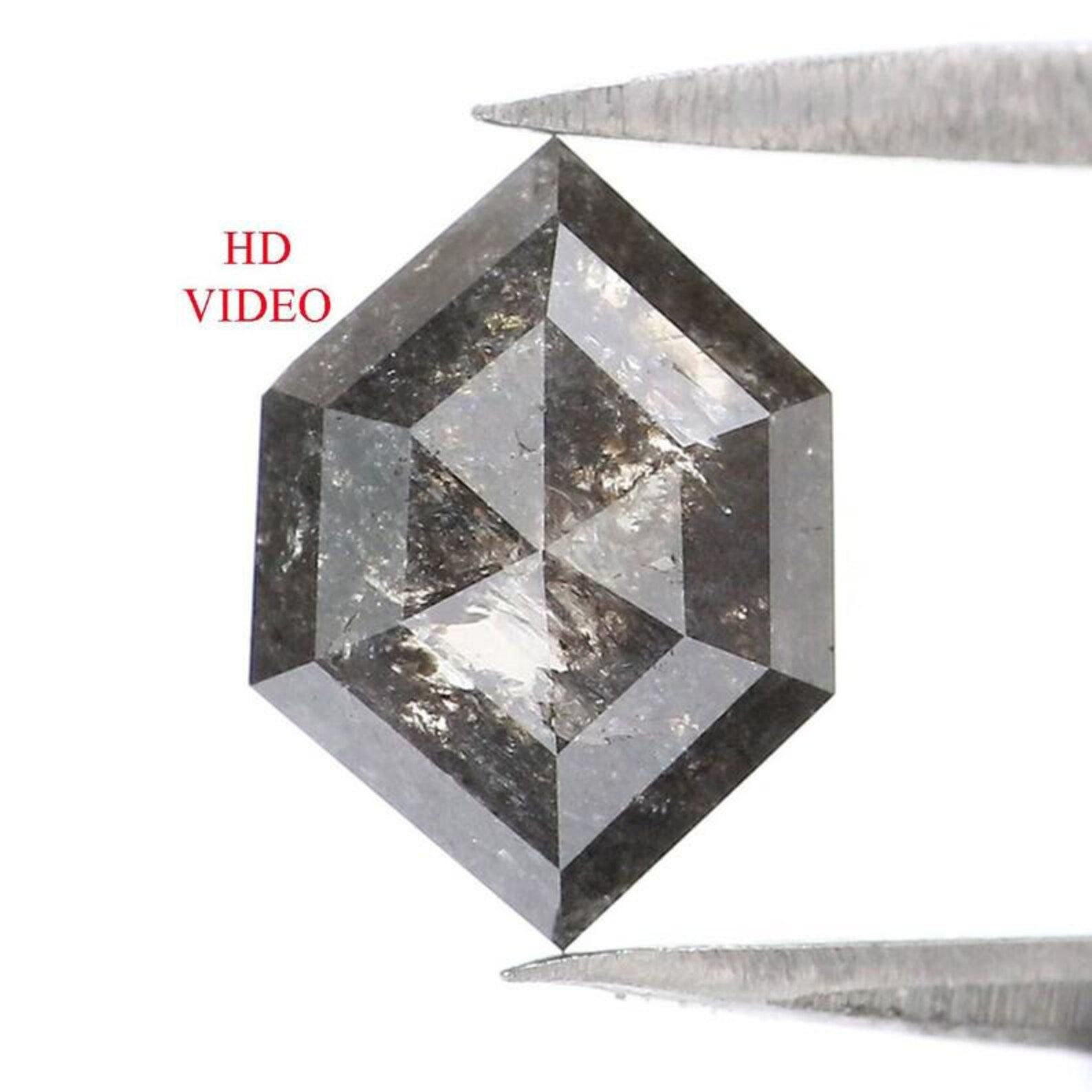 1.42 CT Natural Loose Hexagon Shape Diamond Salt And Pepper Hexagon Diamond 9.05 MM Natural Black Grey Color Hexagon Rose Cut Diamond NQ9441