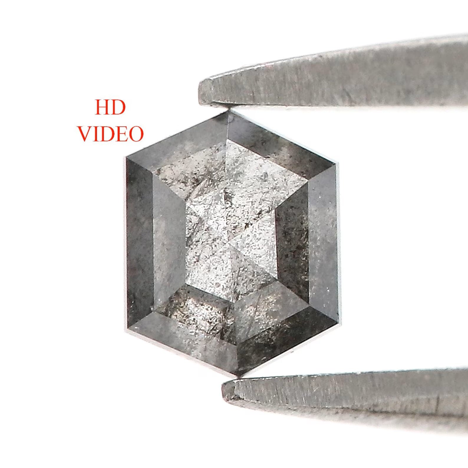 0.53 CT Natural Loose Hexagon Shape Diamond Salt And Pepper Hexagon Diamond 5.30 MM Natural Black Gray Color Hexagon Rose Cut Diamond NQ1598