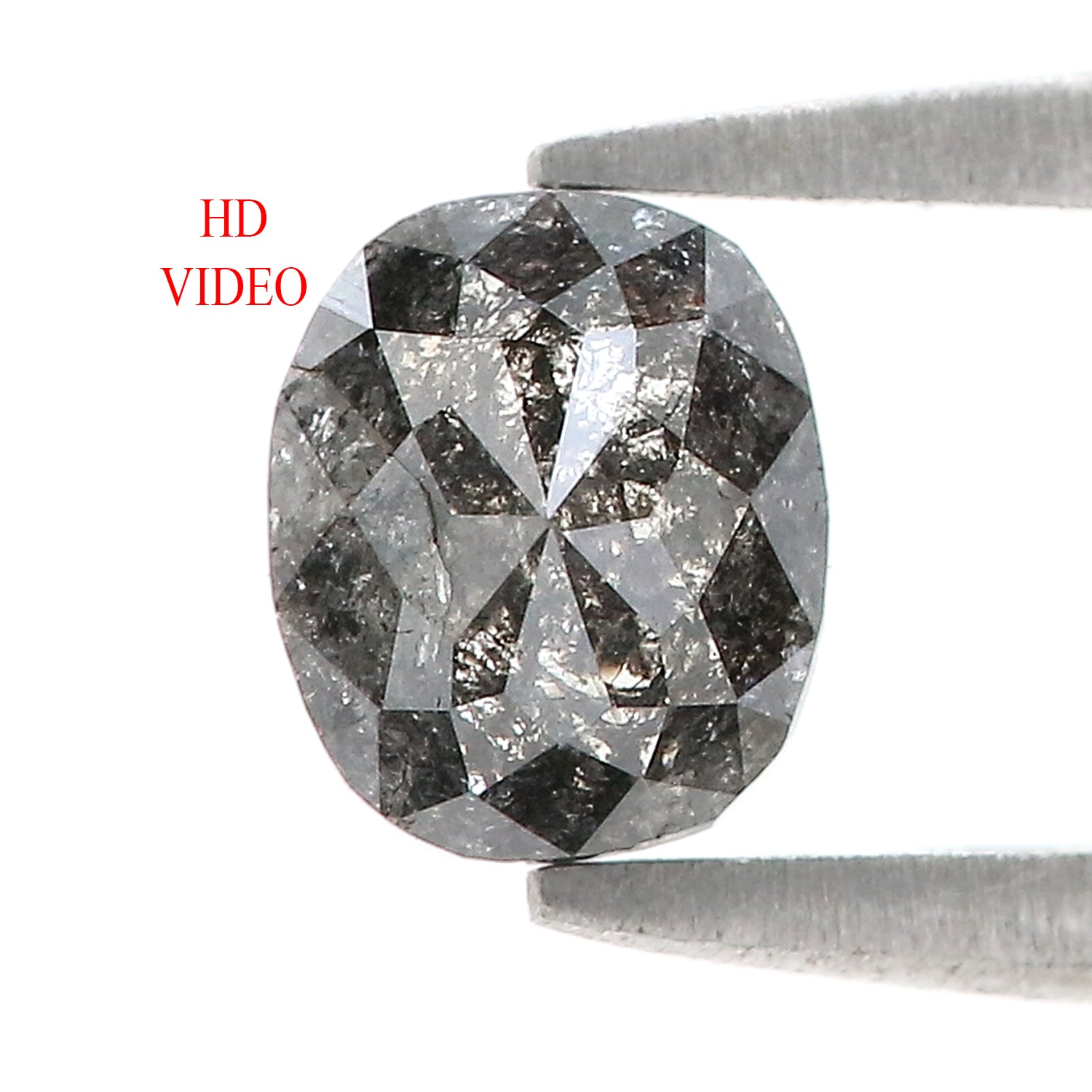 Natural Oval Salt and Pepper Diamond 0.89 CT Loose Oval Rose Cut Black Grey Stone 6.10 MM Rustic Diamond For Custom Engagement Ring L3628