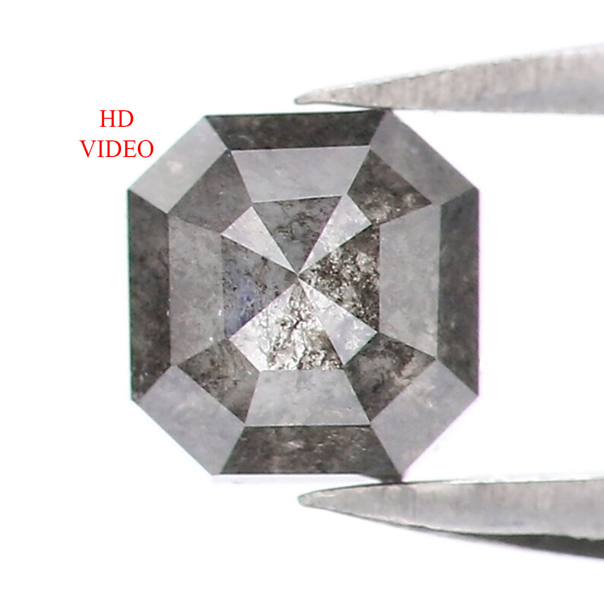 Natural Loose Radiant Salt And Pepper Diamond Black Grey Color 0.87 CT 4.90 MM Radiant Shape Rose Cut Diamond L5859