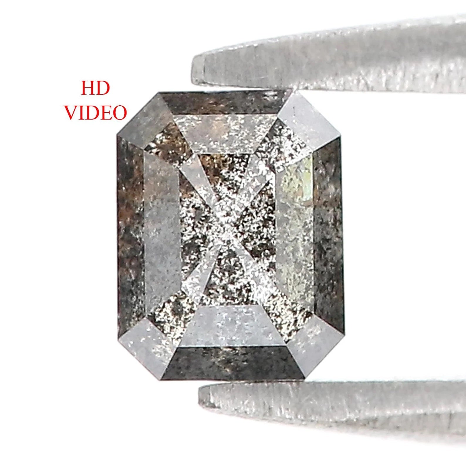 0.58 CT Natural Loose Emerald Shape Diamond Salt And Pepper Diamond 4.95 MM Natural Loose Black Grey Color Emerald Rose Cut Diamond QN636