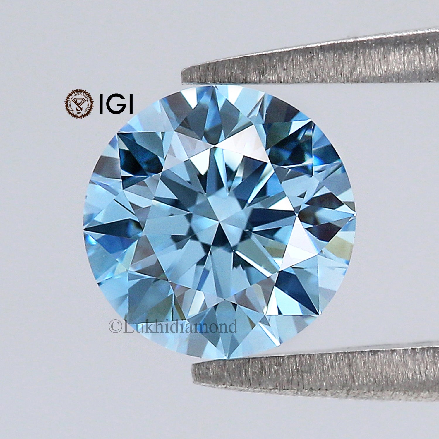 1.24 CT IGI Certified Round Brilliant Cut Fancy Vivid Blue Color VS1 Clarity Diamond Lab Grown Diamond Lab Created Round CVD Diamond L3298