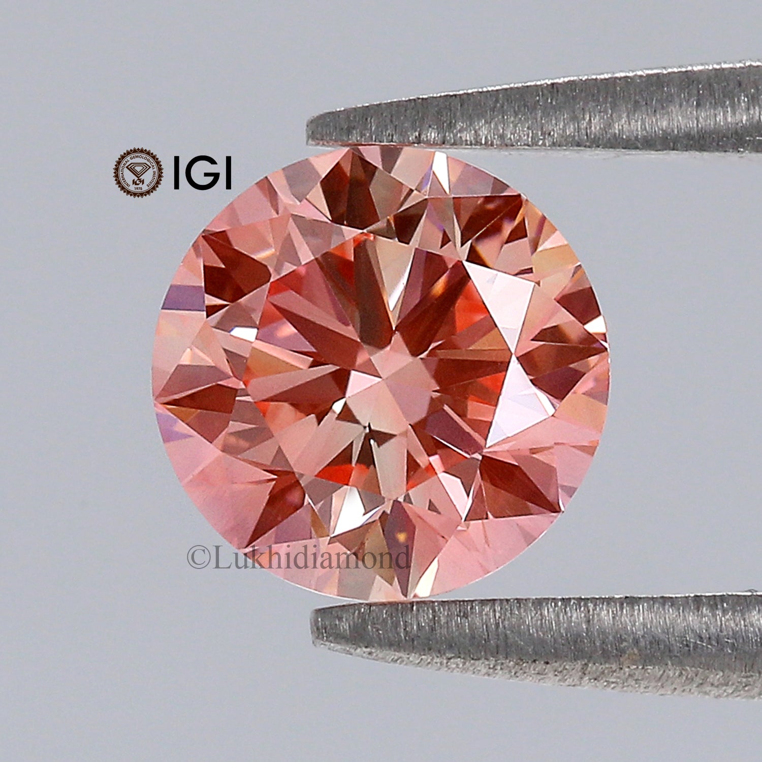 1.09 CT IGI Certified Round Brilliant Cut Fancy Intense Pink Color VS2 Clarity Diamond Lab Grown Diamond Lab Created Round CVD Diamond L3293