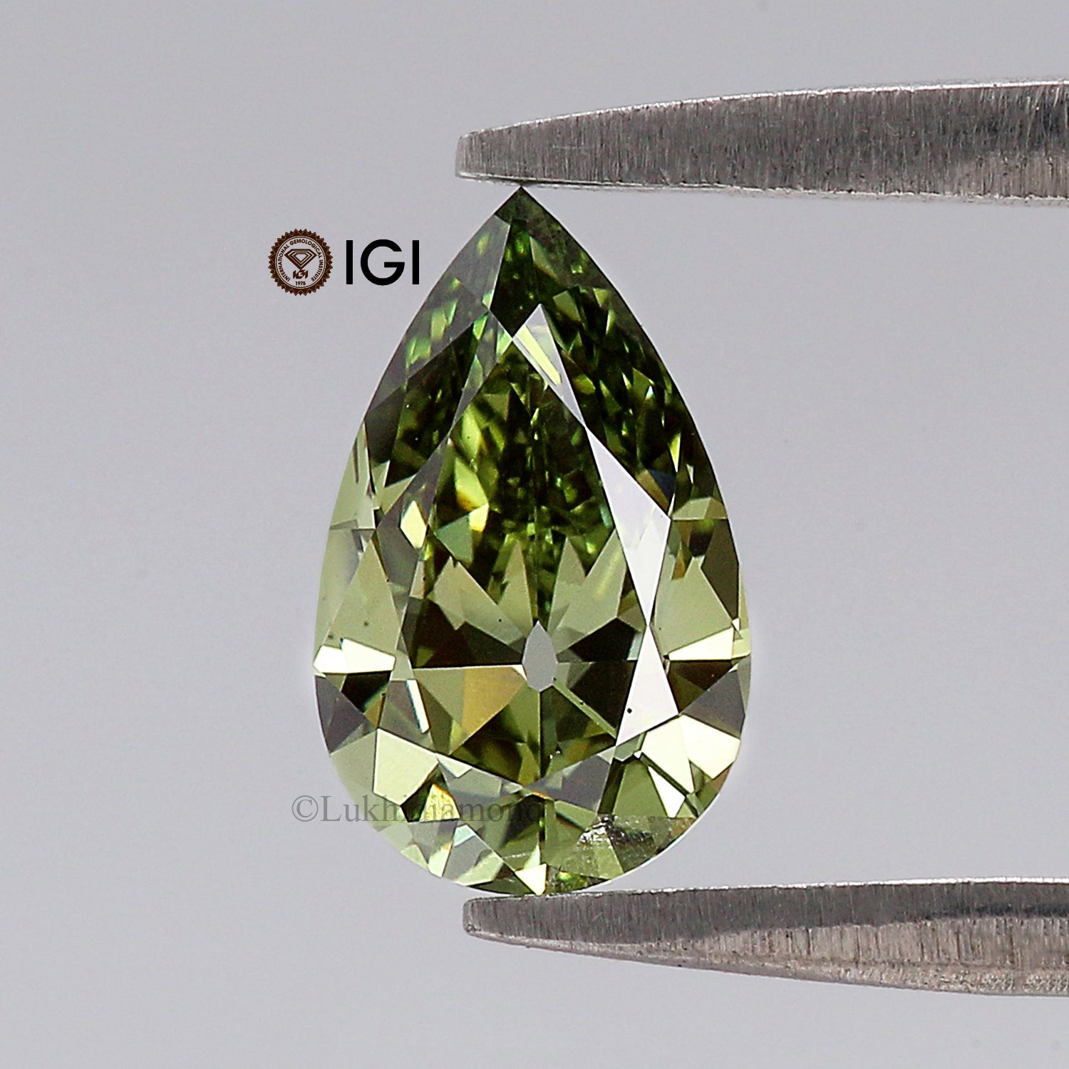 1.02 CT IGI Certified Pear Old European Cut Diamond Fancy Vivid Green Color VS1 Clarity Lab Grown Diamond Lab Created Lab Diamond L3577
