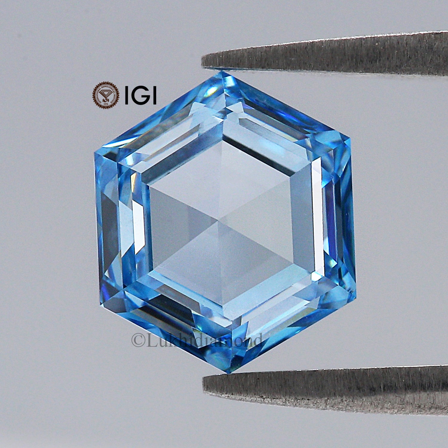 2.82 CT IGI Certified Hexagonal Step Cut Diamond Fancy Intense Blue Color VS2 Clarity Diamond Lab Grown Diamond Lab Created Diamond L3292