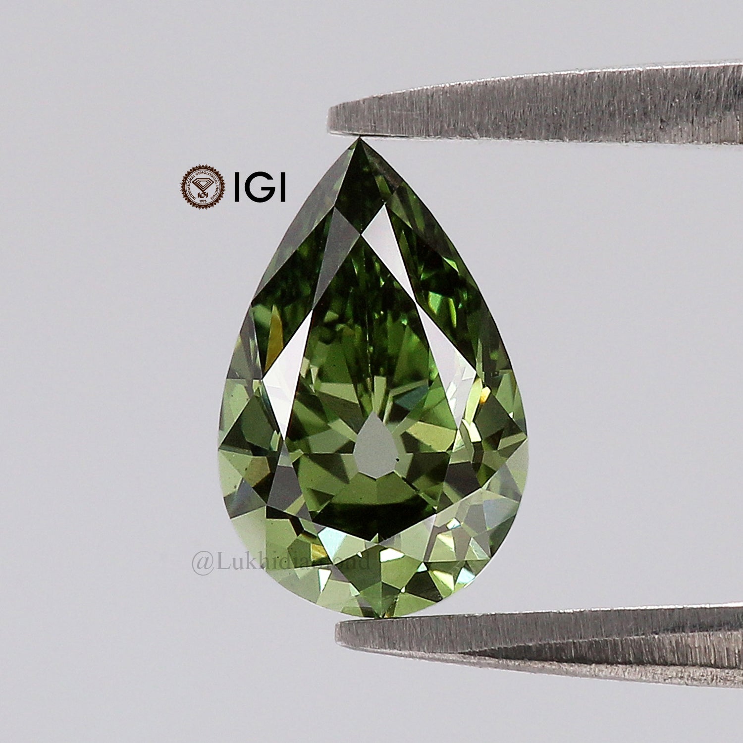 0.97 CT IGI Certified Pear Old European Cut Diamond Fancy Vivid Green Color VS1 Clarity Lab Grown Diamond Lab Created Lab Diamond L3662
