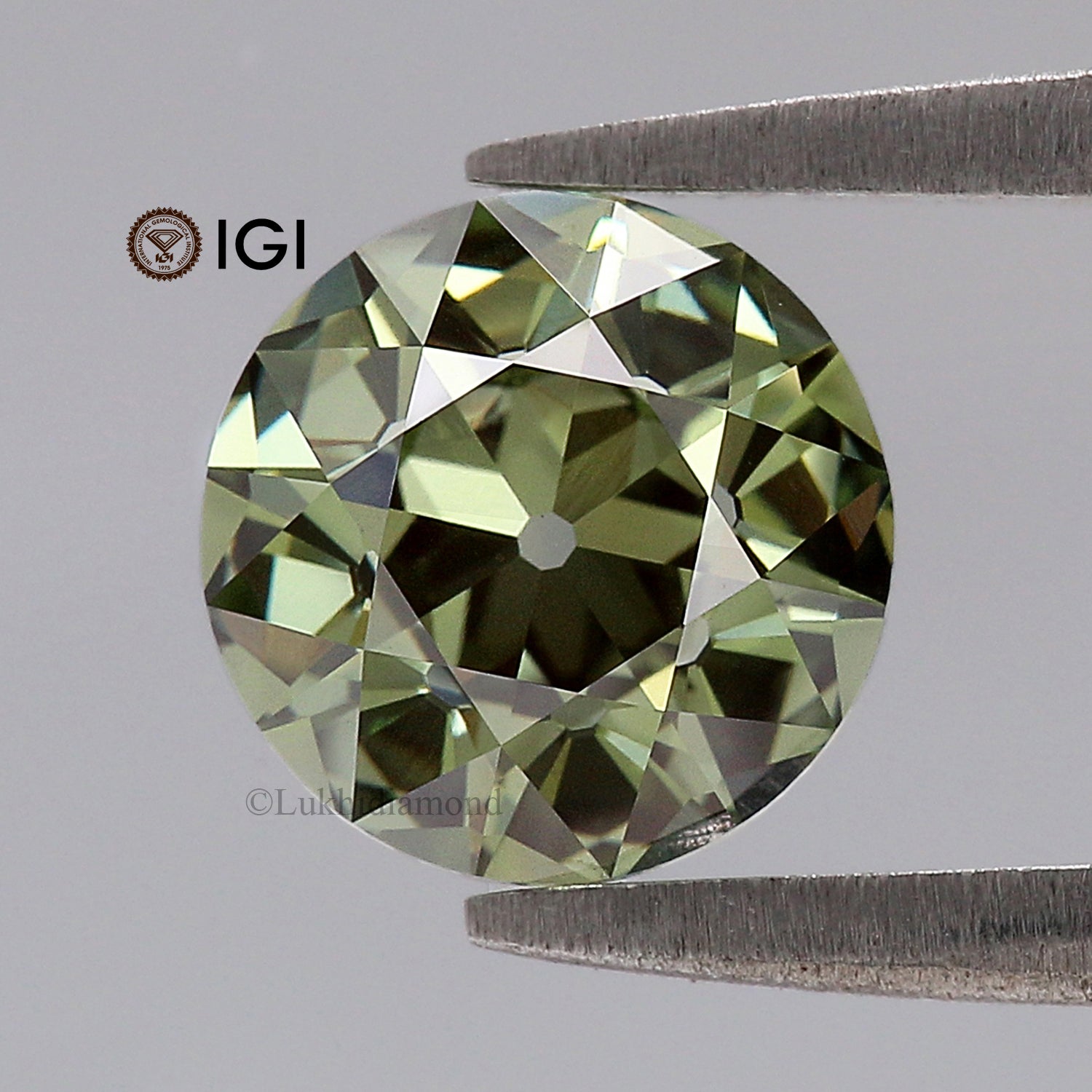 1.78 CT IGI Certified Round Old European Cut Diamond Fancy Vivid Green Color VS1 Clarity Lab Grown Diamond Lab Created Lab Diamond L3574