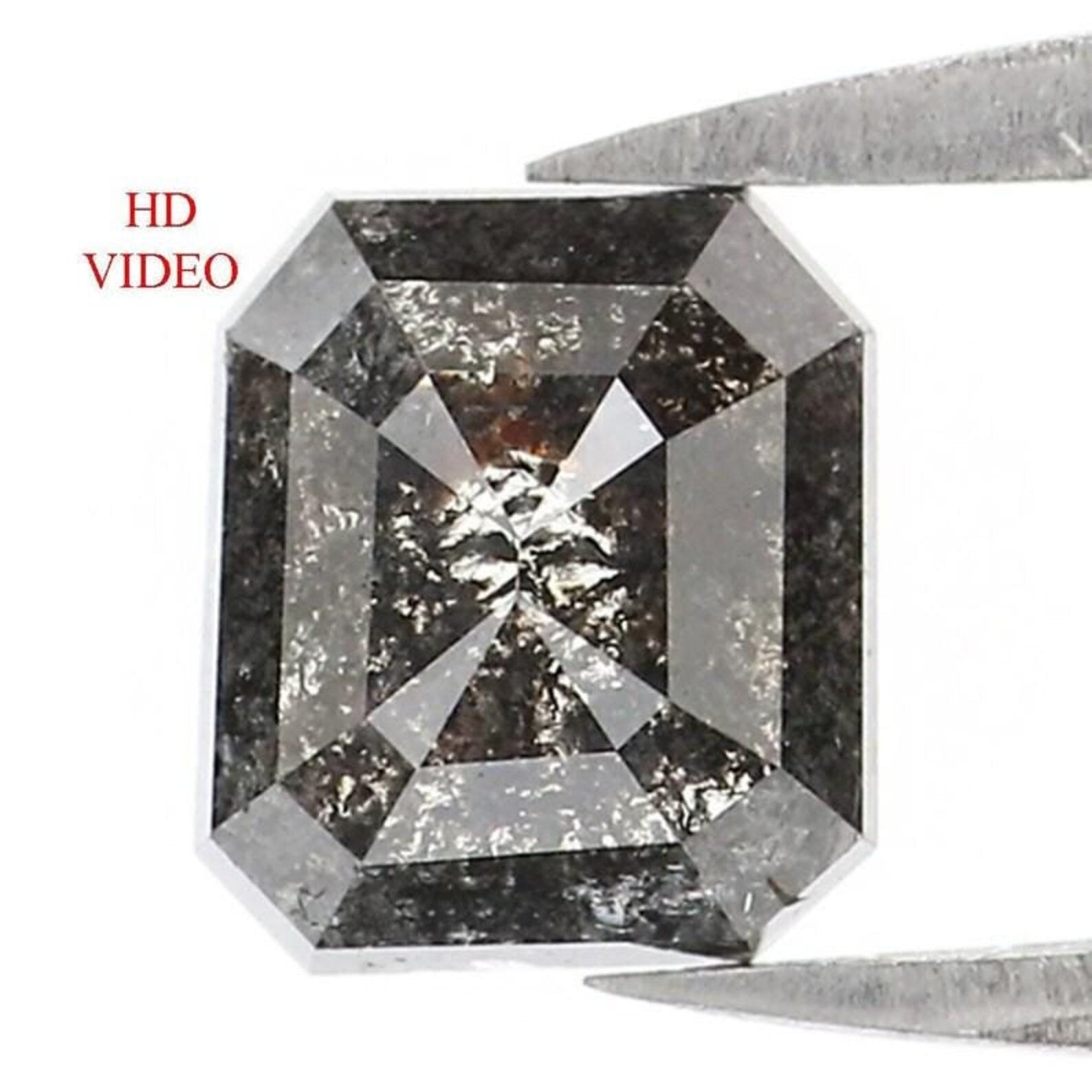 0.97 CT Natural Loose Emerald Shape Diamond Salt And Pepper Emerald Diamond 6.30 MM Natural Black Grey Color Emerald Rose Cut Diamond NQ1589