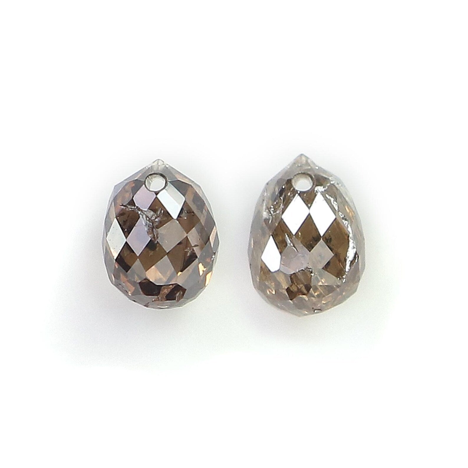 1.06 CT Natural Loose Drop Shape Pair Diamond Brown Color briolette Diamond 4.70 MM Natural Diamond Brown Color Drop Rose Cut Diamond NQ839