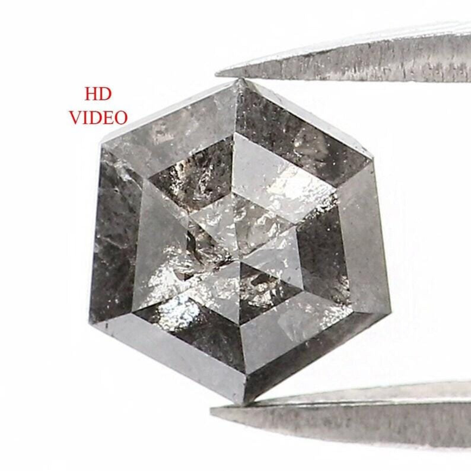 0.84 CT Natural Loose Hexagon Shape Diamond Salt And Pepper Hexagon Diamond 6.10 MM Natural Black Gray Color Hexagon Rose Cut Diamond NQ1584