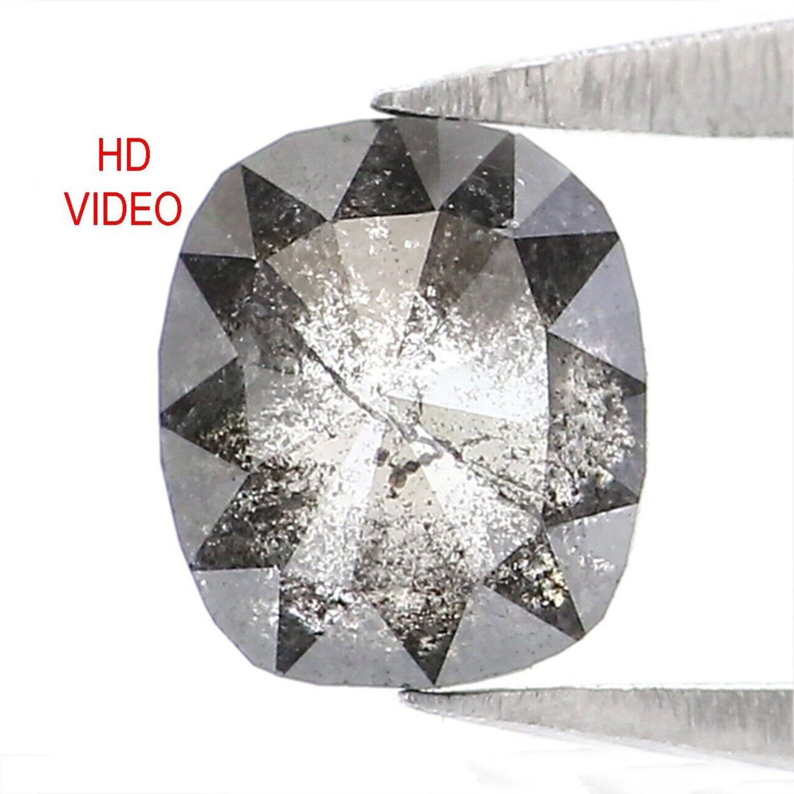 0.61 CT Natural Loose Oval Shape Diamond Salt And Pepper Oval Diamond 5.30 MM Black Grey Color Diamond Oval Shape Rose Cut Diamond NQ7694
