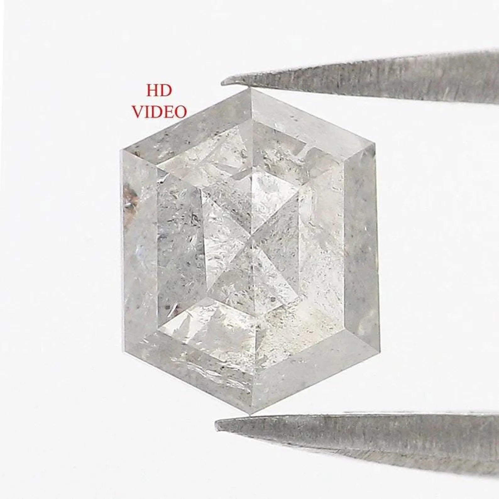 0.86 CT Natural Loose Hexagon Shape Diamond Salt And Pepper Hexagon Cut Diamond 6.85 MM Natural Grey Color Hexagon Rose Cut Diamond NQ836