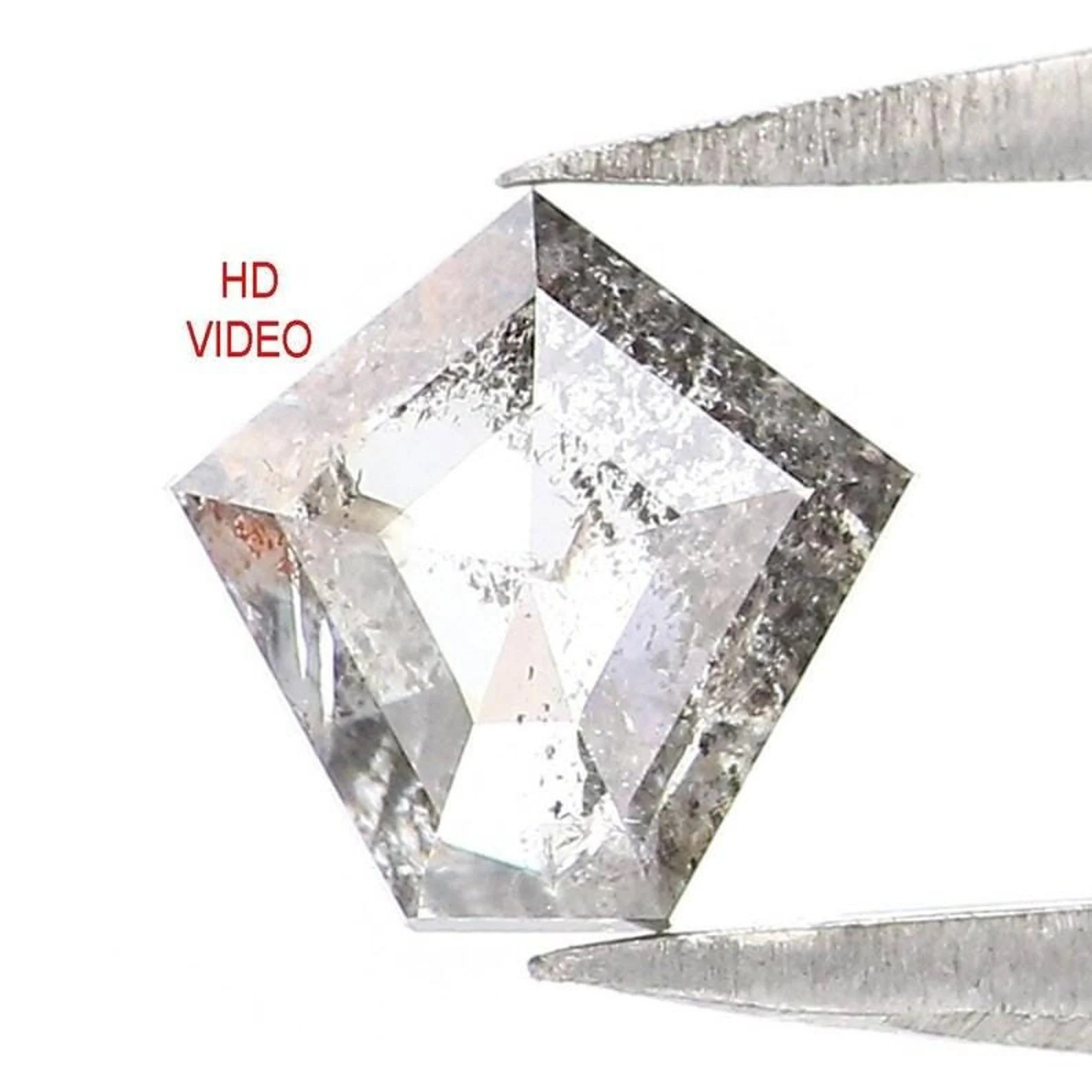 0.61 CT Natural Loose Pentagon Shape Diamond Salt And Pepper Pentagon Diamond 5.65 MM Natural Black Grey Pentagon Rose Cut Diamond NQ572