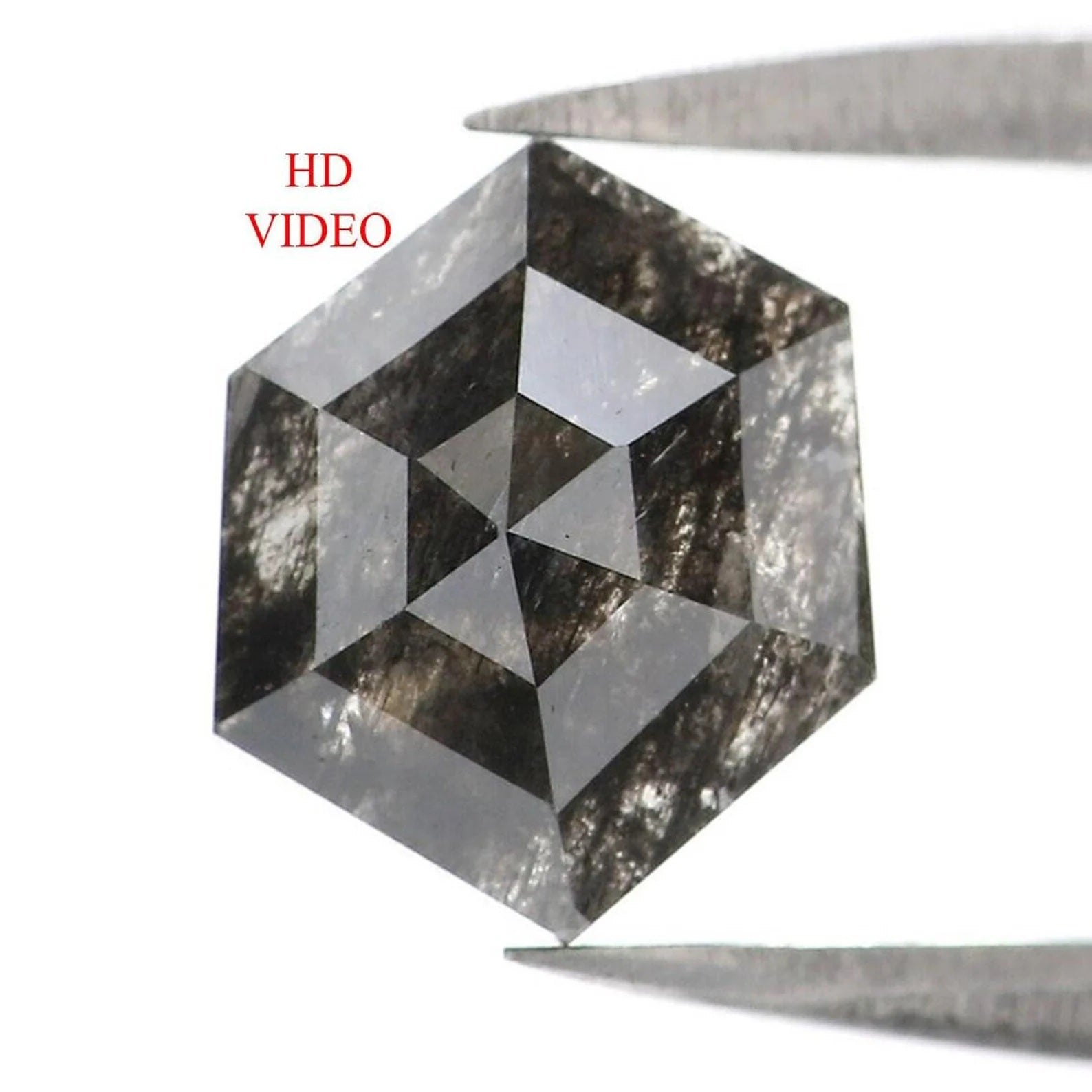 1.00 CT Natural Loose Hexagon Shape Diamond Salt And Pepper Diamond 7.80 MM Natural Loose Black Grey Color Hexagon Rose Cut Diamond NQ7856