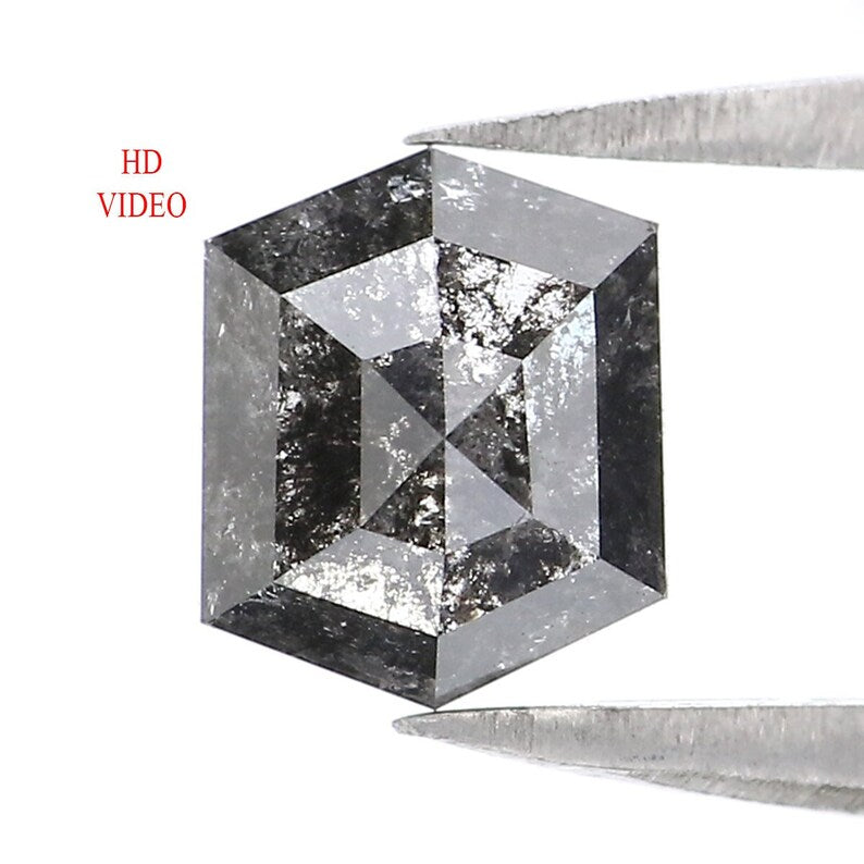 0.89 CT Natural Loose Hexagon Shape Diamond Salt And Pepper Hexagon Diamond 6.35 MM Black Grey Color Hexagon Shape Rose Cut Diamond QL2163