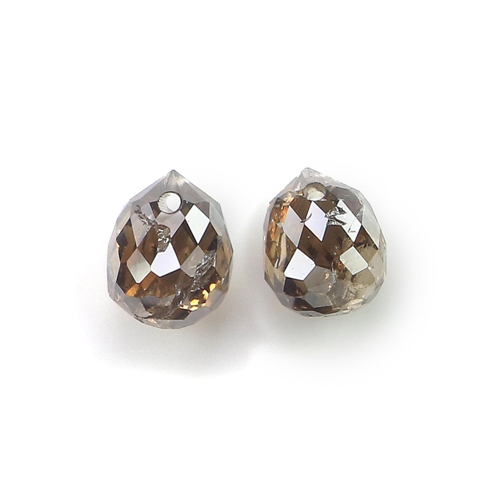 1.07 CT Natural Loose Drop Shape Pair Diamond Brown Color briolette Diamond 4.50 MM Natural Diamond Brown Color Drop Rose Cut Diamond NQ867