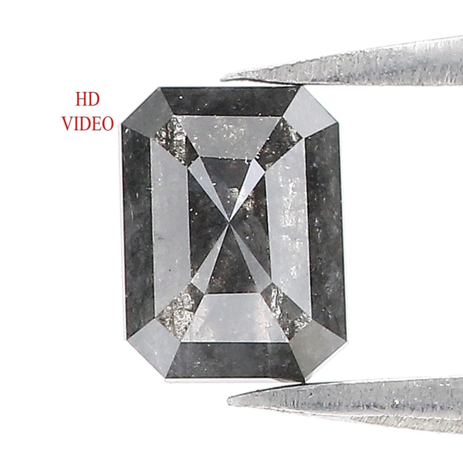 0.84 CT Natural Loose Emerald Shape Diamond Salt And Pepper Emerald Cut Diamond 6.20 MM Black Grey Color Emerald Rose Cut Diamond QN257