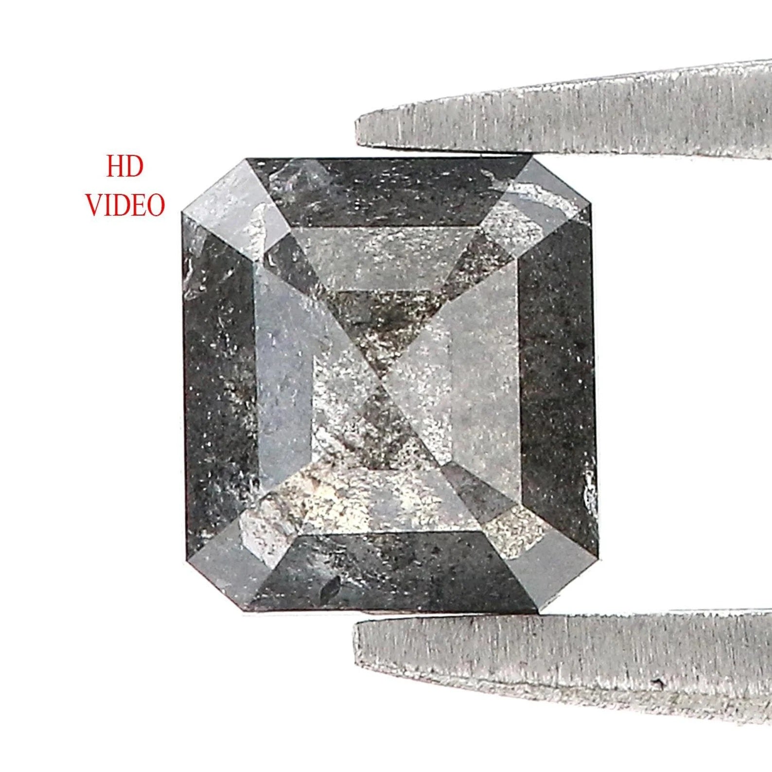 0.71 Ct Natural Loose Emerald Shape Diamond Salt And Pepper Emerald Diamond 5.10 MM Natural Black Grey Color Emerald Rose Cut Diamond QN7662