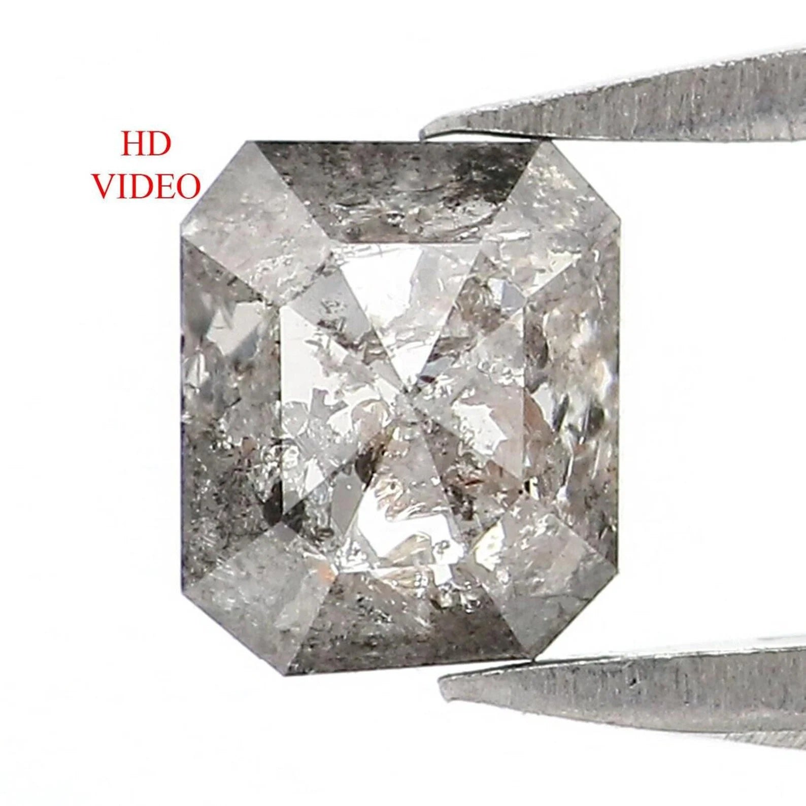 0.49 CT Natural Loose Emerald Shape Diamond Salt And Pepper Emerald Diamond 4.80 MM Natural Black Grey Color Emerald Rose Cut Diamond NQ8307