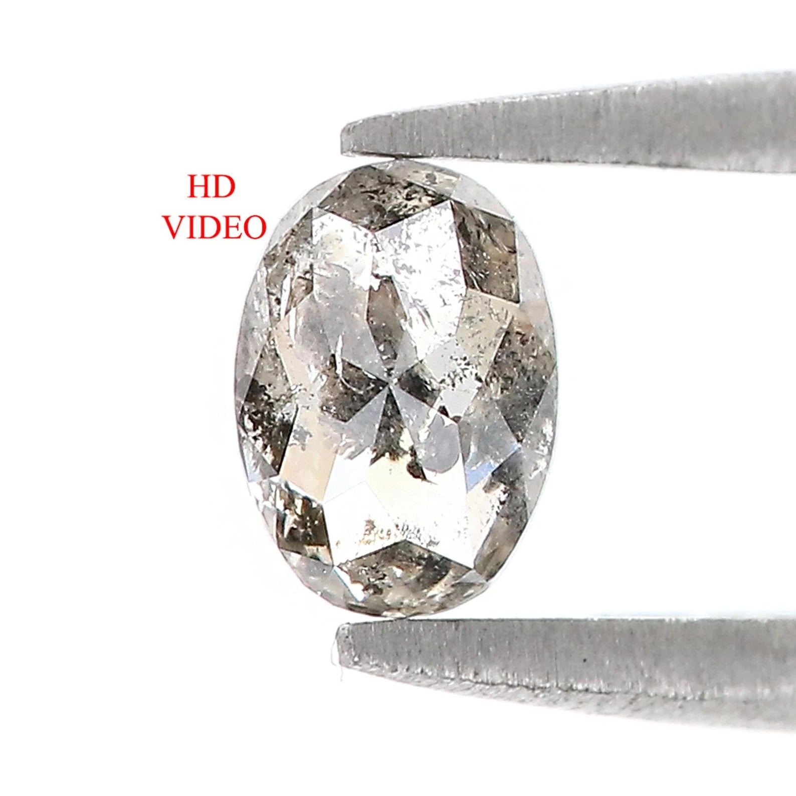 0.52 Ct Natural Loose Oval Shape Diamond Salt And Pepper Oval Diamond 5.80 MM Natural Black Grey Color Oval Rose Cut Diamond QN982