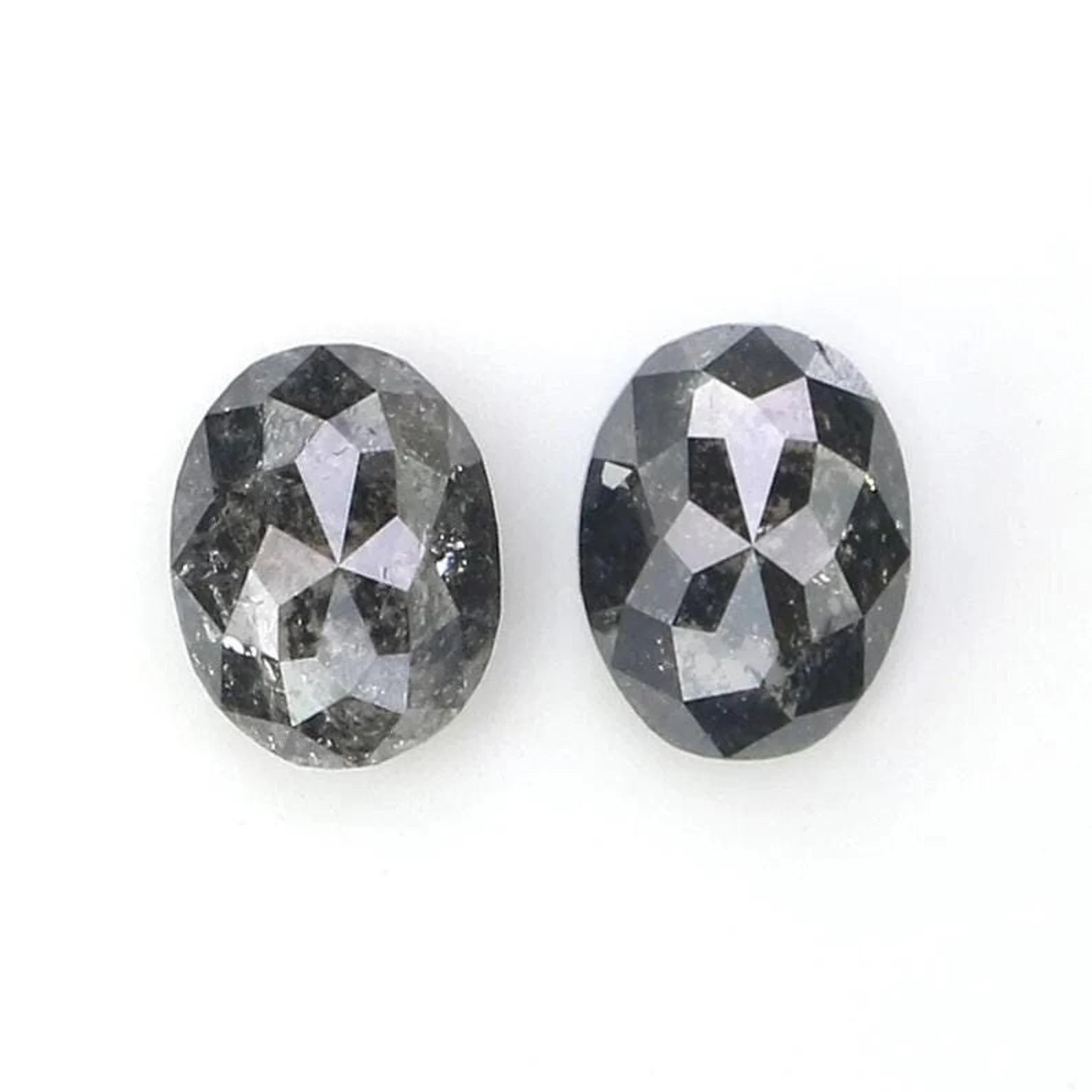 0.52 Ct Natural Loose Oval Shape Pair Diamond Salt And Pepper Oval Cut Diamond 4.70 MM Natural Black Gray Color Oval Rose Cut Diamond NQ2304