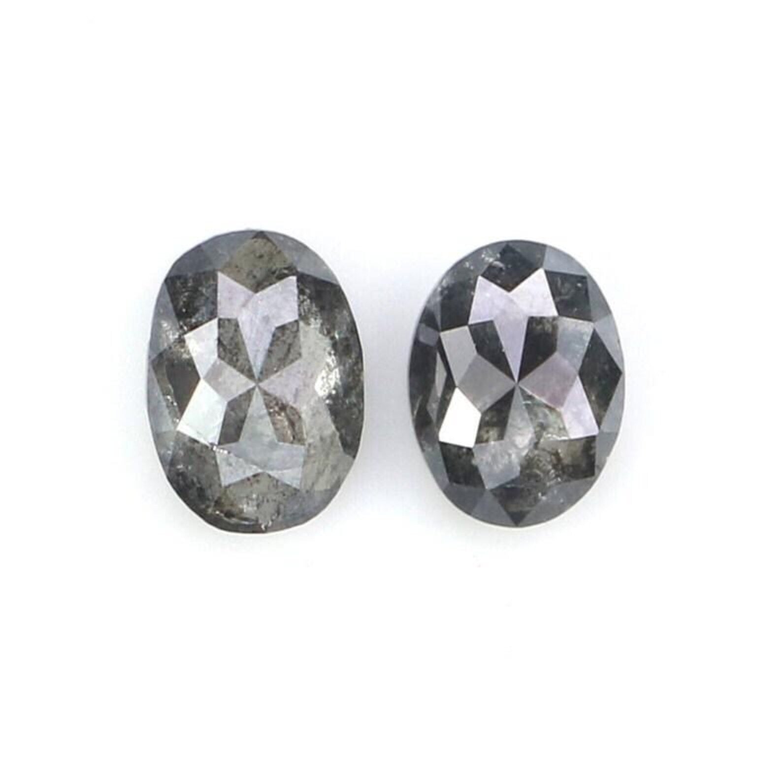 0.43 Ct Natural Loose Oval Shape Pair Diamond Salt And Pepper Oval Cut Diamond 4.60 MM Natural Black Gray Color Oval Rose Cut Diamond NQ2299