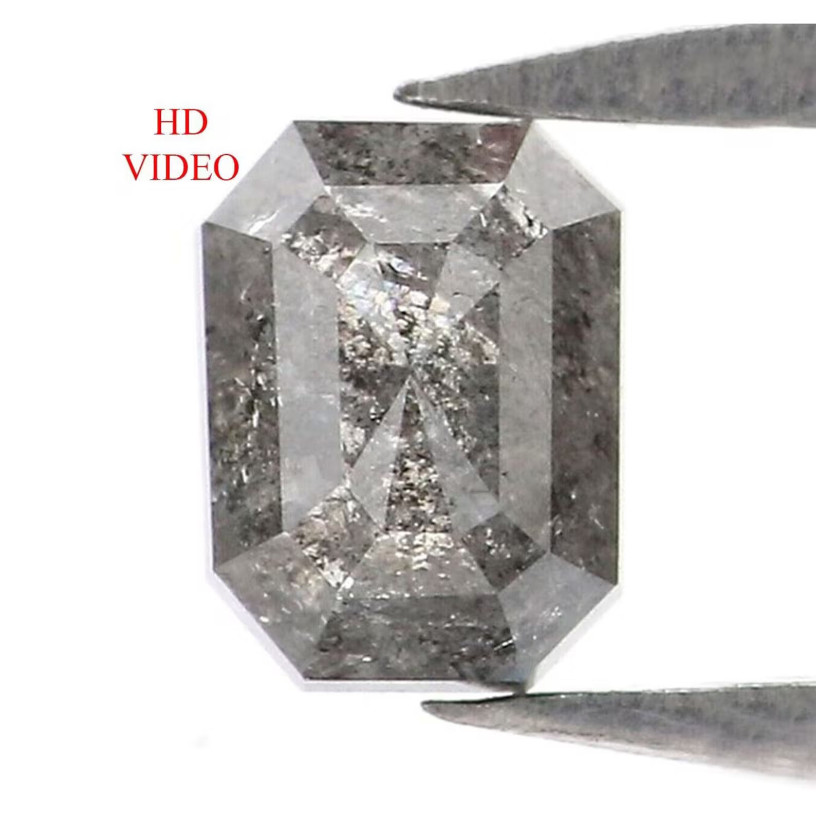 0.41 CT Natural Loose Emerald Shape Diamond Salt And Pepper Emerald Cut Diamond 4.80 MM Black Grey Color Emerald Rose Cut Diamond NQ7208
