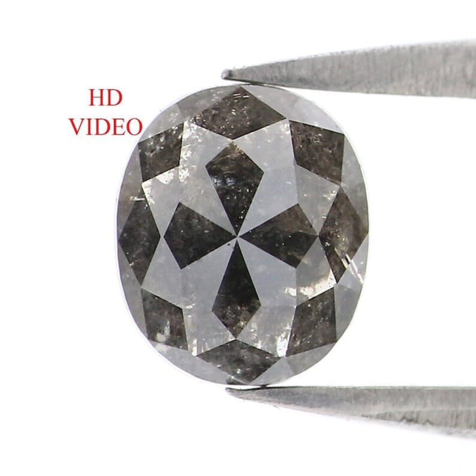 1.12 Ct Natural Loose Oval Shape Diamond Salt And Pepper Oval Diamond 6.60 MM Natural Black Grey Color Oval Rose Cut Diamond QN2360
