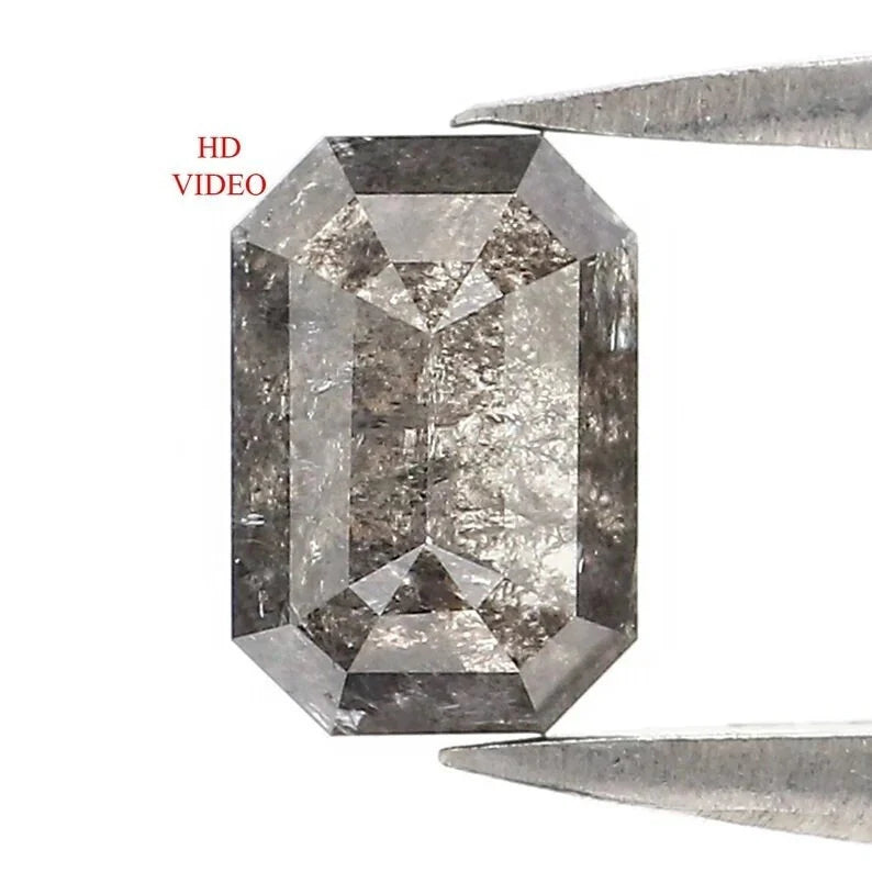 0.65 CT Natural Loose Emerald Shape Diamond Salt And Pepper Emerald Diamond 6.00 MM Natural Black Grey Color Emerald Rose Cut Diamond NQ2448