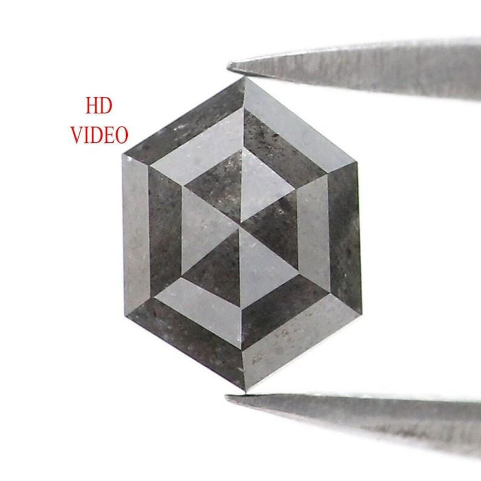 0.87 CT Natural Loose Hexagon Shape Diamond Salt And Pepper Hexagon Diamond 6.40 MM Natural Black Grey Color Hexagon Rose Cut Diamond NQ2093