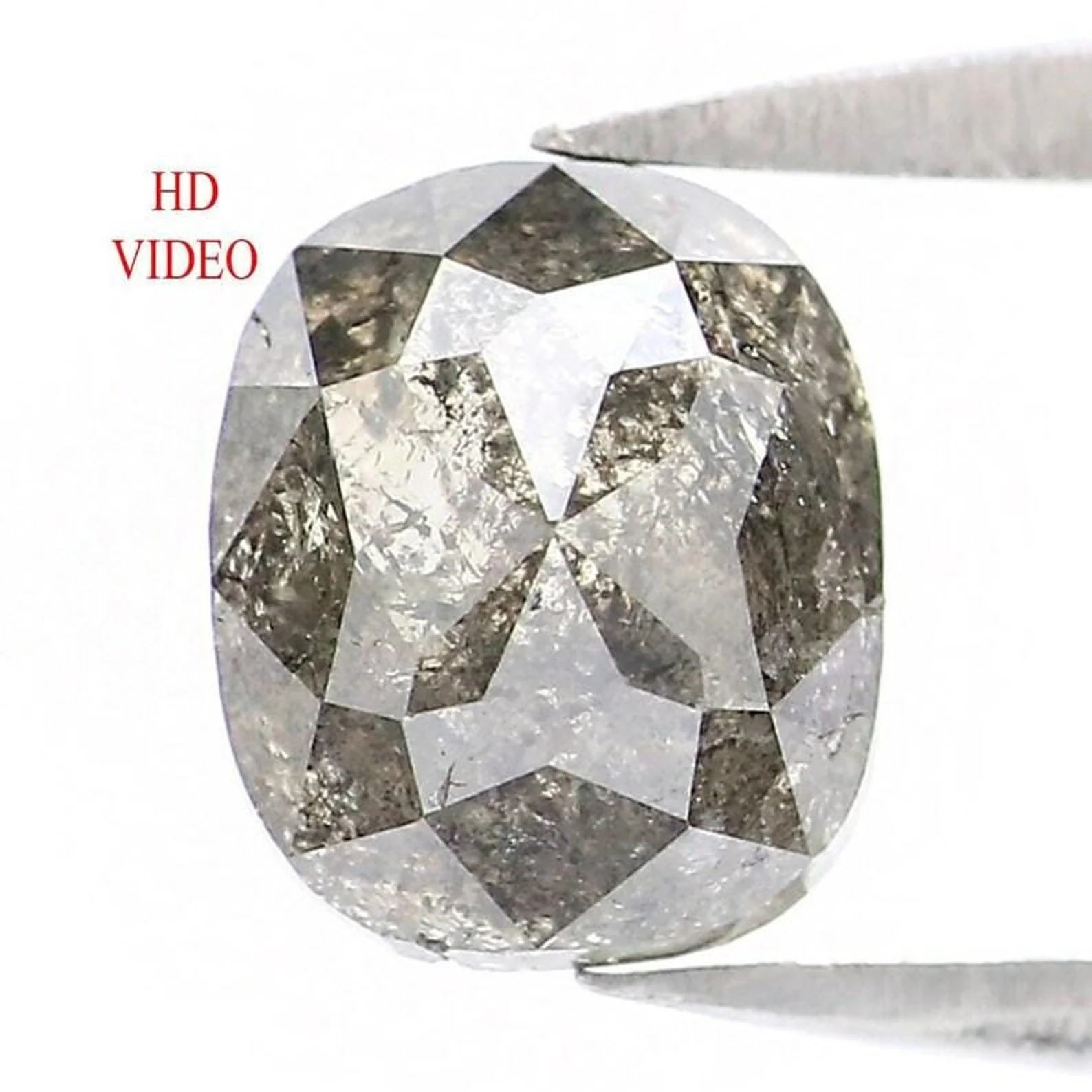 1.36 CT Natural Loose Cushion Shape Diamond Salt And Pepper Cushion Diamond 7.00 MM Natural Black Grey Color Cushion Rose Cut Diamond NQ9535