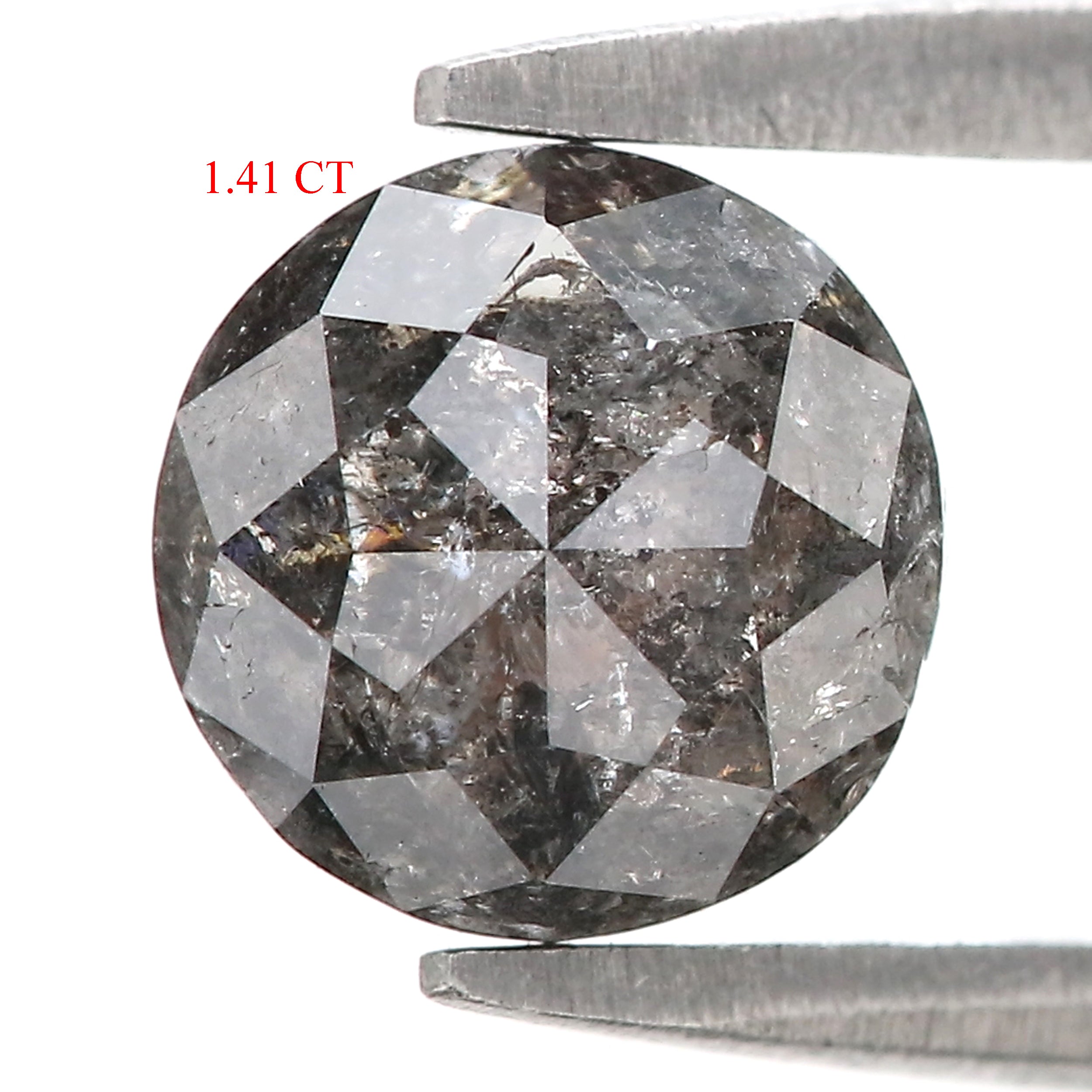 Natural Round Salt and Pepper Diamond 1.41 CT Loose Rose Cut Black Grey Stone 6.57 MM Rustic Diamond For Custom Engagement Ring L3680