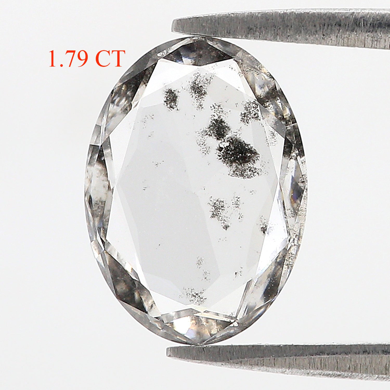 Lab Grown Oval Salt and Pepper Diamond 1.79 CT Loose Rose Cut CVD Black Grey Stone 12.30 MM Rustic Diamond For Custom Engagement Ring L3620