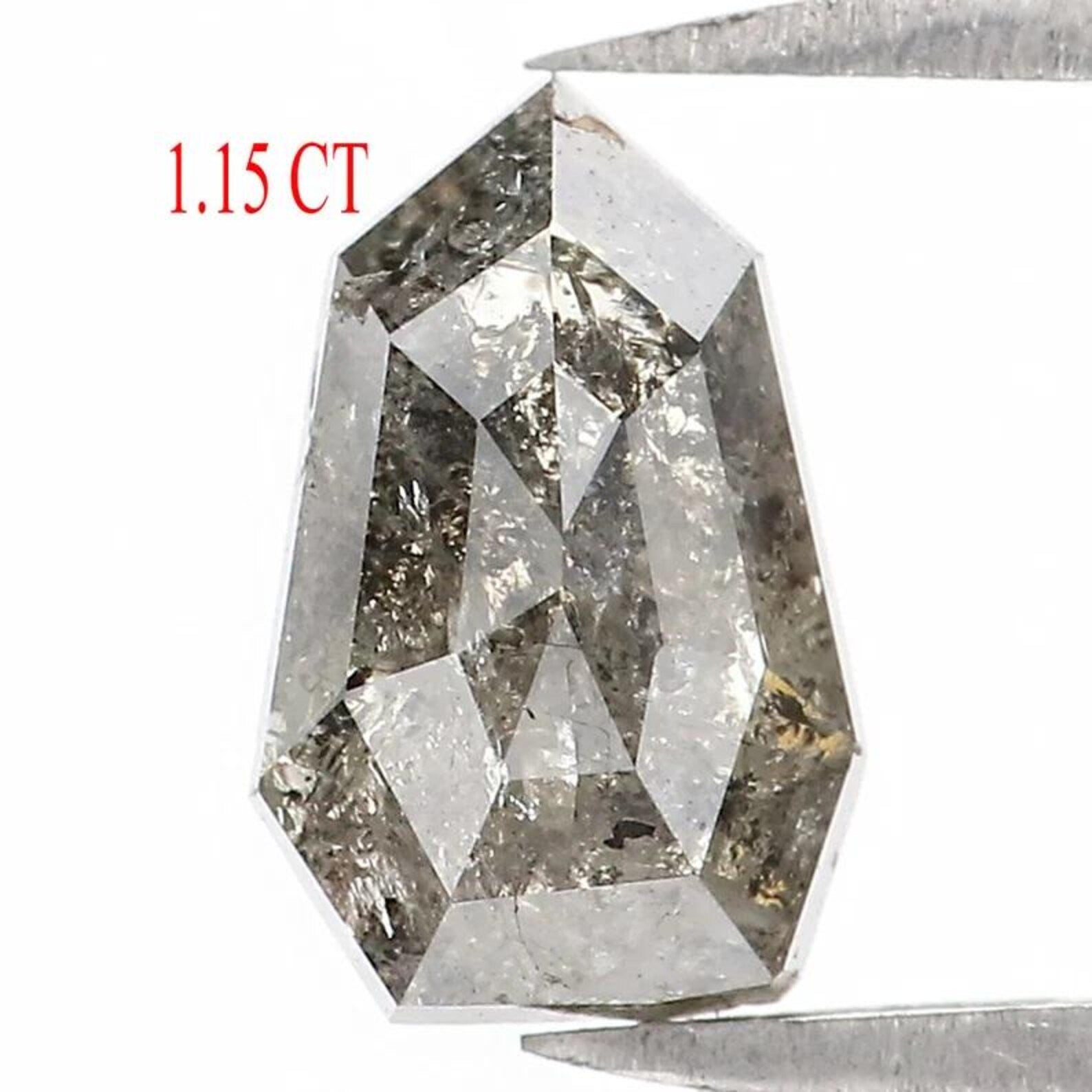 1.15 CT Natural Loose Shield Shape Diamond Salt And Pepper Shield Diamond 8.50 MM Natural Black Grey Color Shield Rose Cut Diamond NQ1586