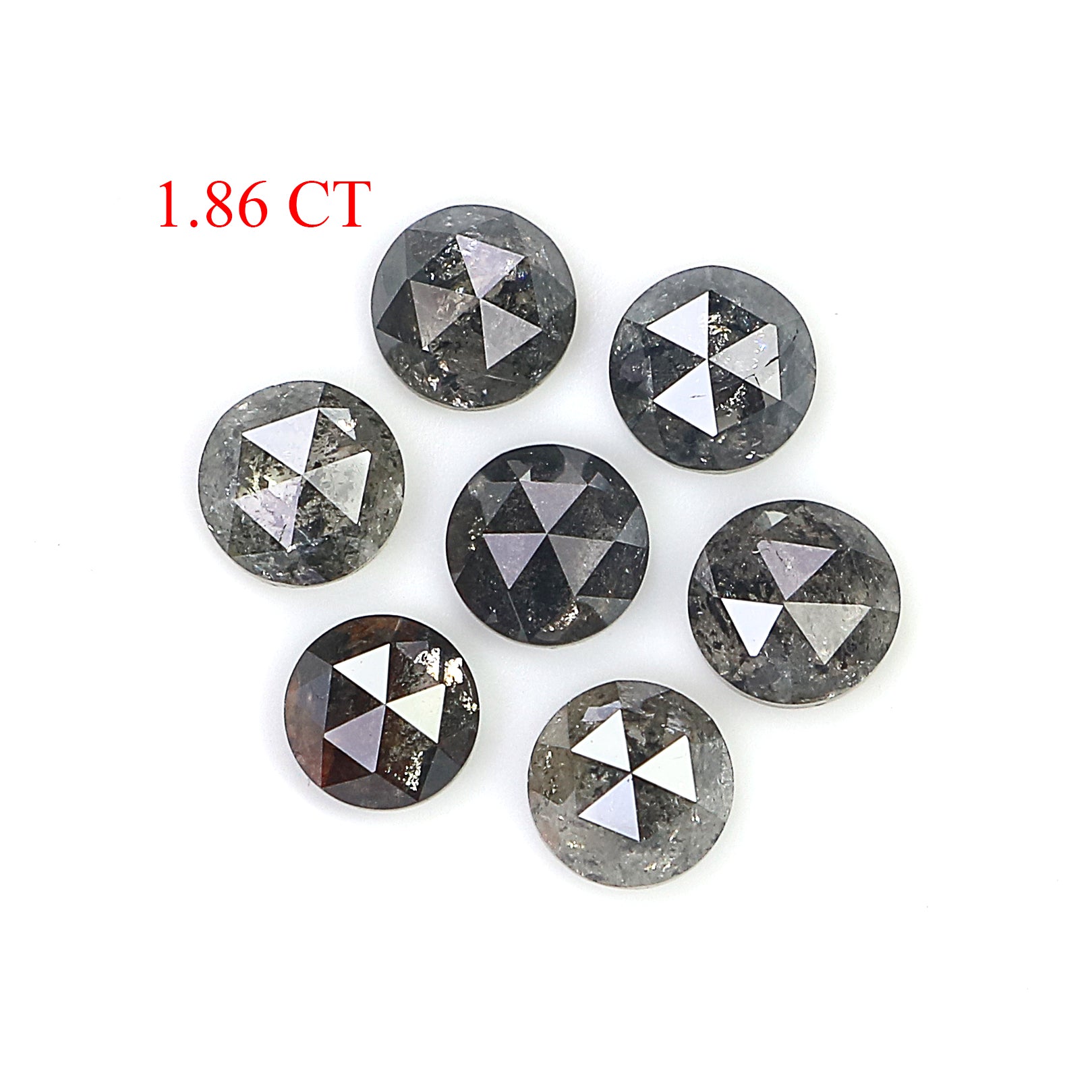 1.86 Ct Natural Loose Round Rose Cut Diamond Salt And Pepper Round Shape Diamond 3.65 MM Natural Black Grey Round Rose Cut Diamond LQ2383
