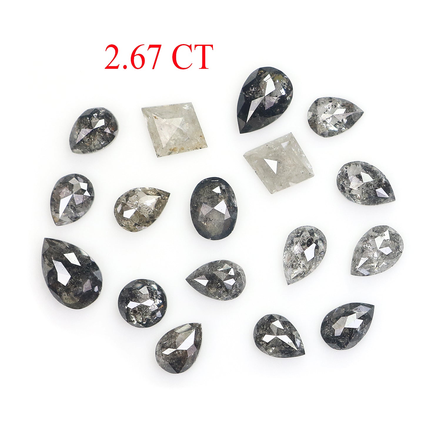 2.67 CT Natural Loose Mix Shape Diamond Salt And Pepper Mix Shape Diamond 3.30 MM Natural Black Grey Color Mix Shape Rose Cut Diamond LQ959
