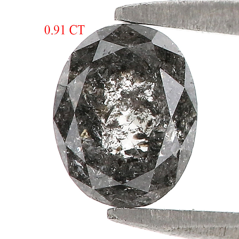 0.91 Ct Natural Loose Oval Shape Diamond Black Grey Color Diamond 6.60 MM Natural Loose Diamond Salt and Pepper Oval Shape Diamond QL665